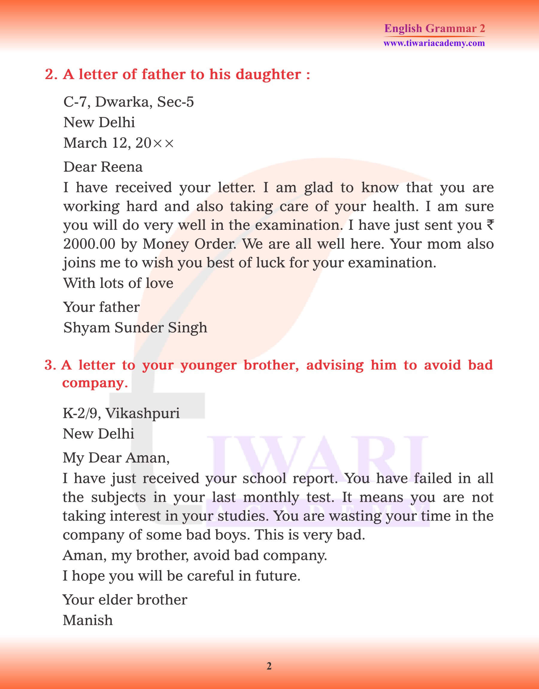 Class 2 English Grammar Letter Writing