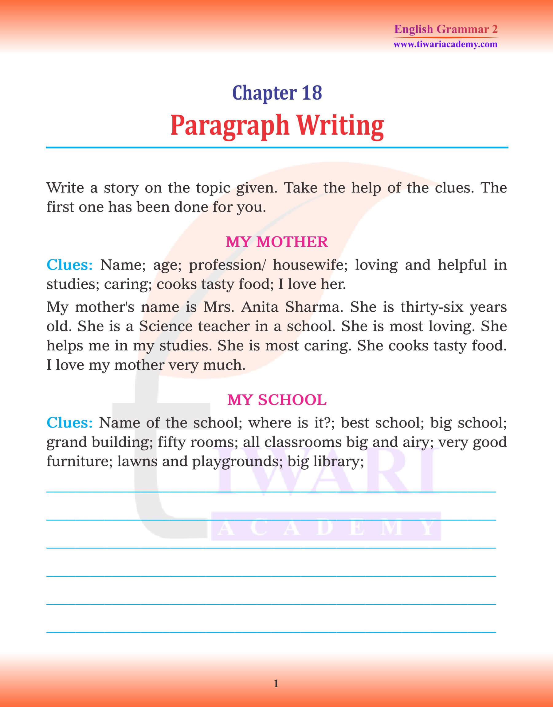 Class 2 English Grammar Chapter 18 Paragraph Writing