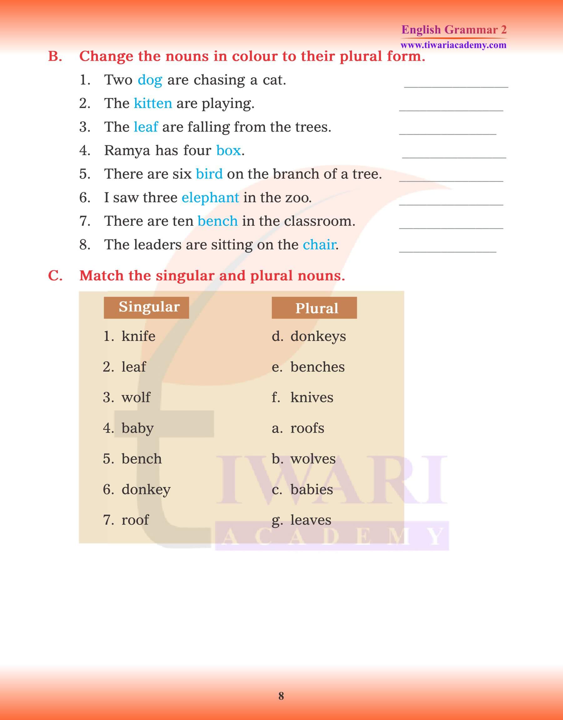 Class 2 English Grammar Singular and Plural Study material