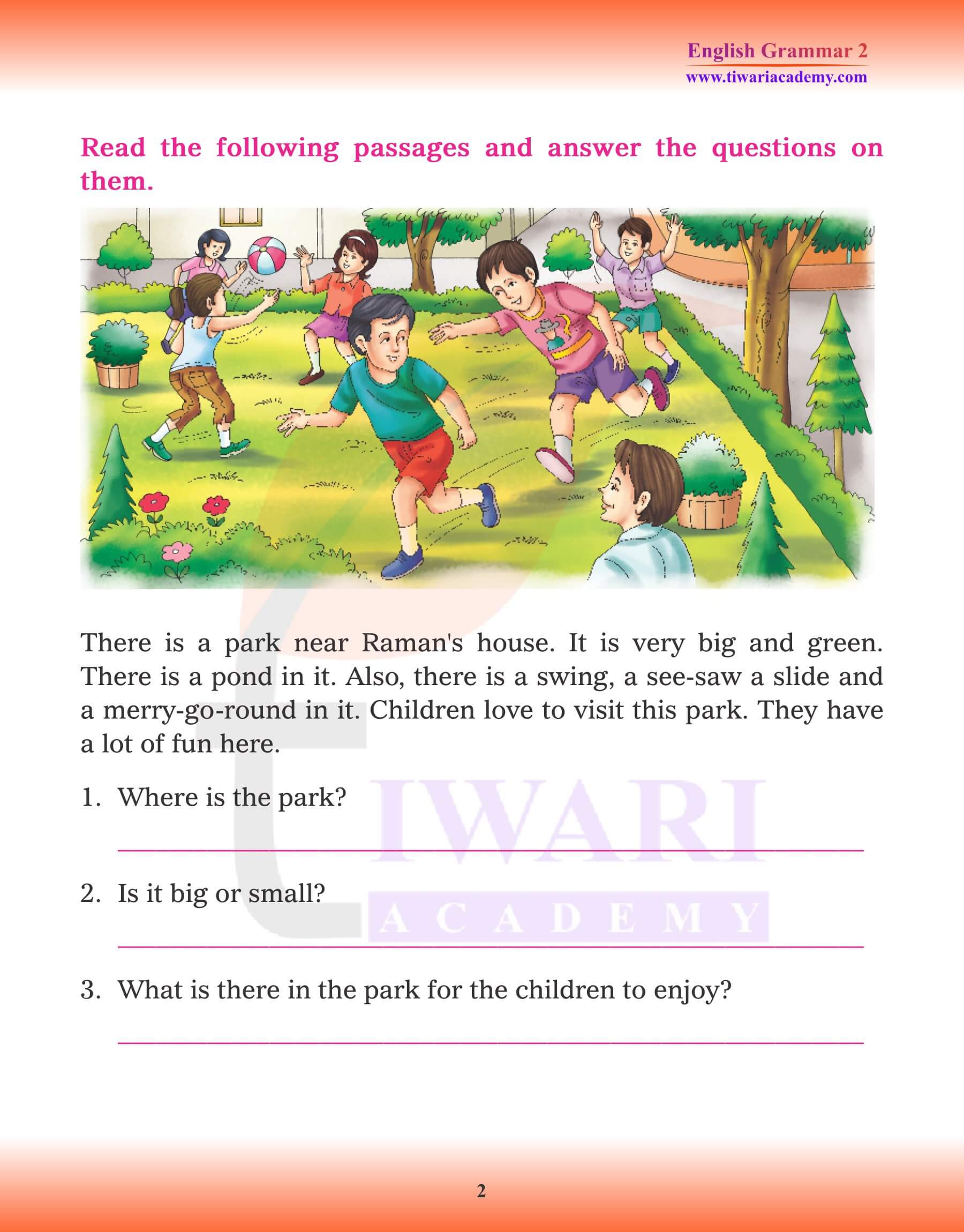 Class 2 English Grammar Comprehension Revision Book