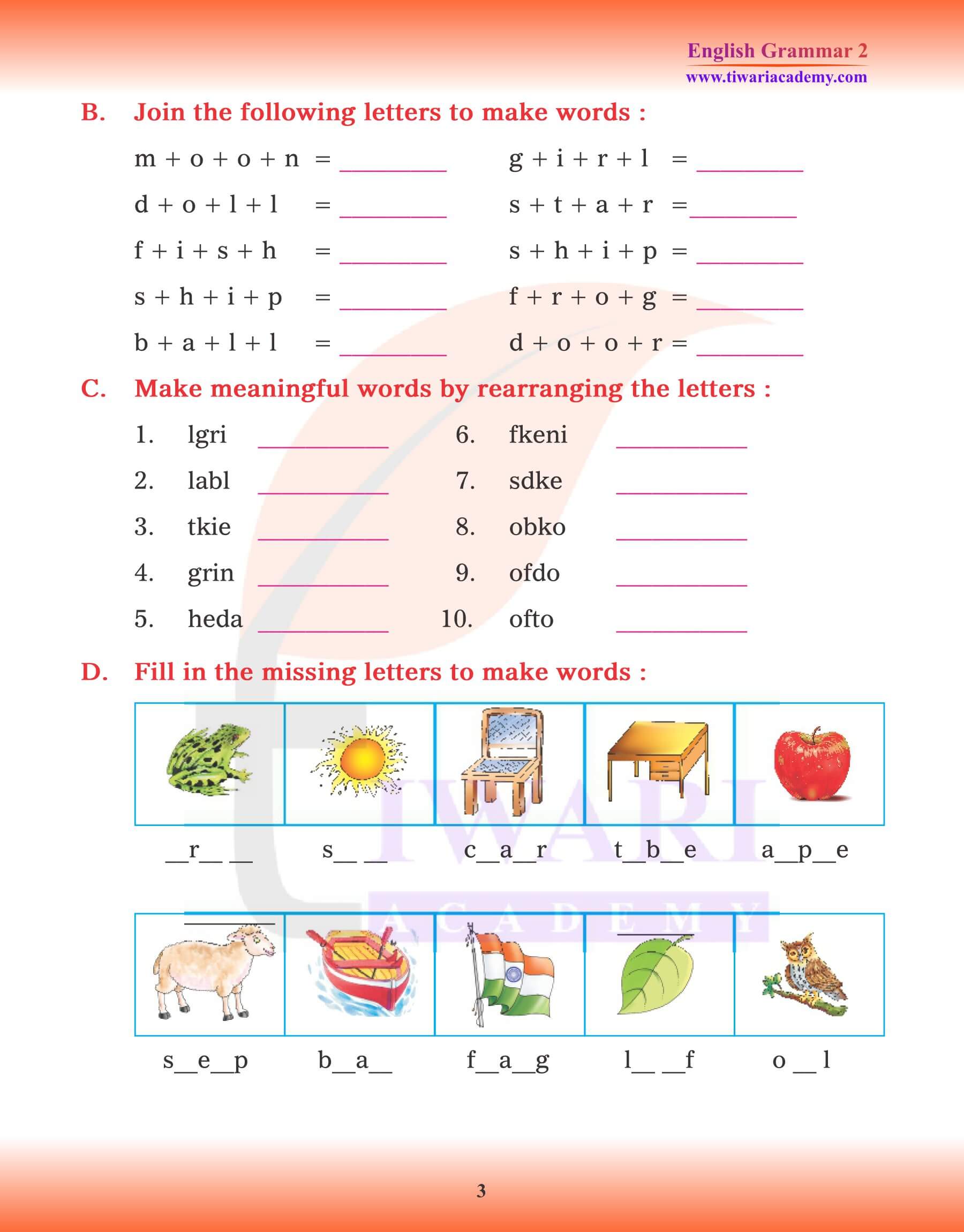 Class 2 English Grammar Chapter 3 Words worksheets