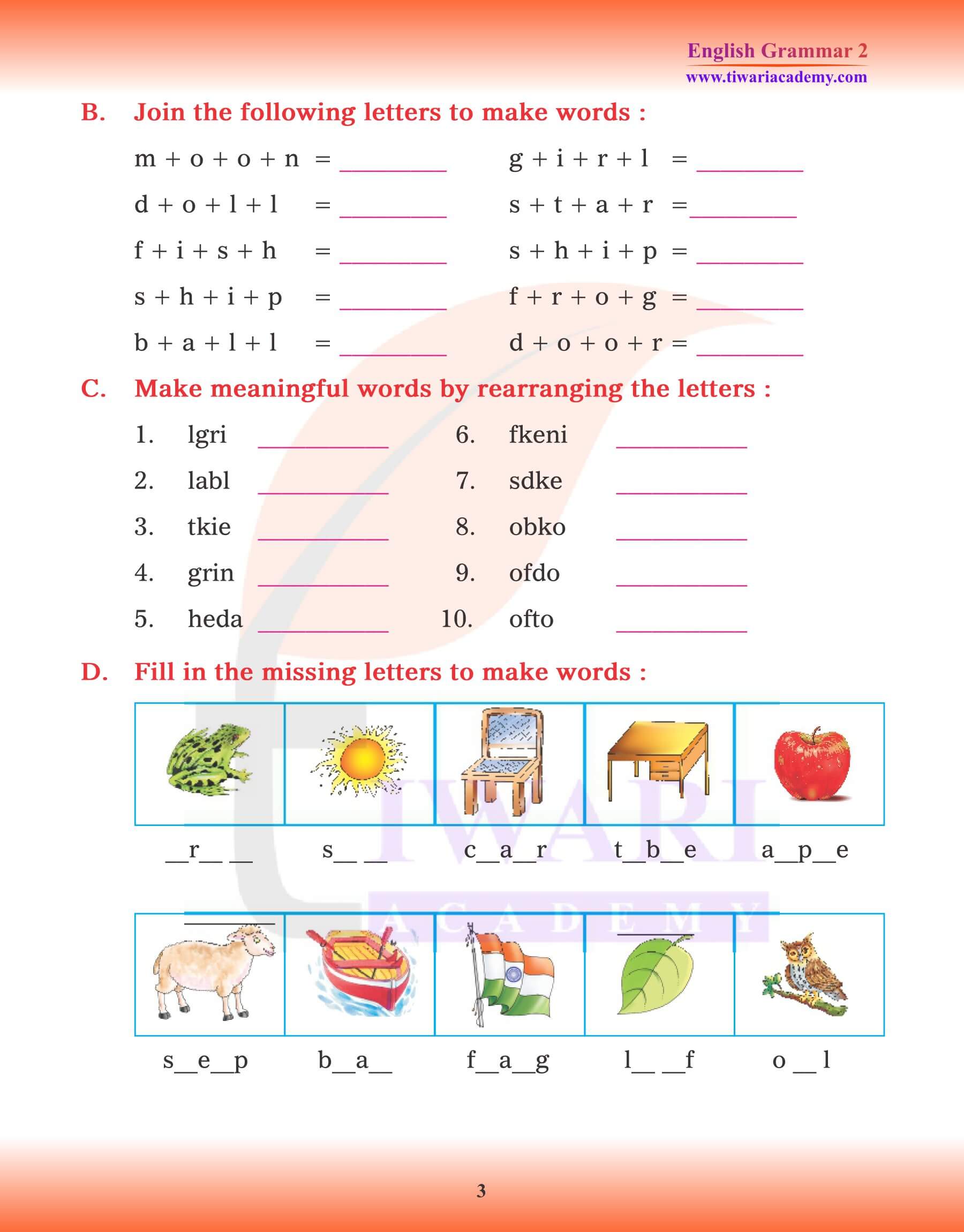 Class 2 English Grammar Chapter 3 Words worksheets