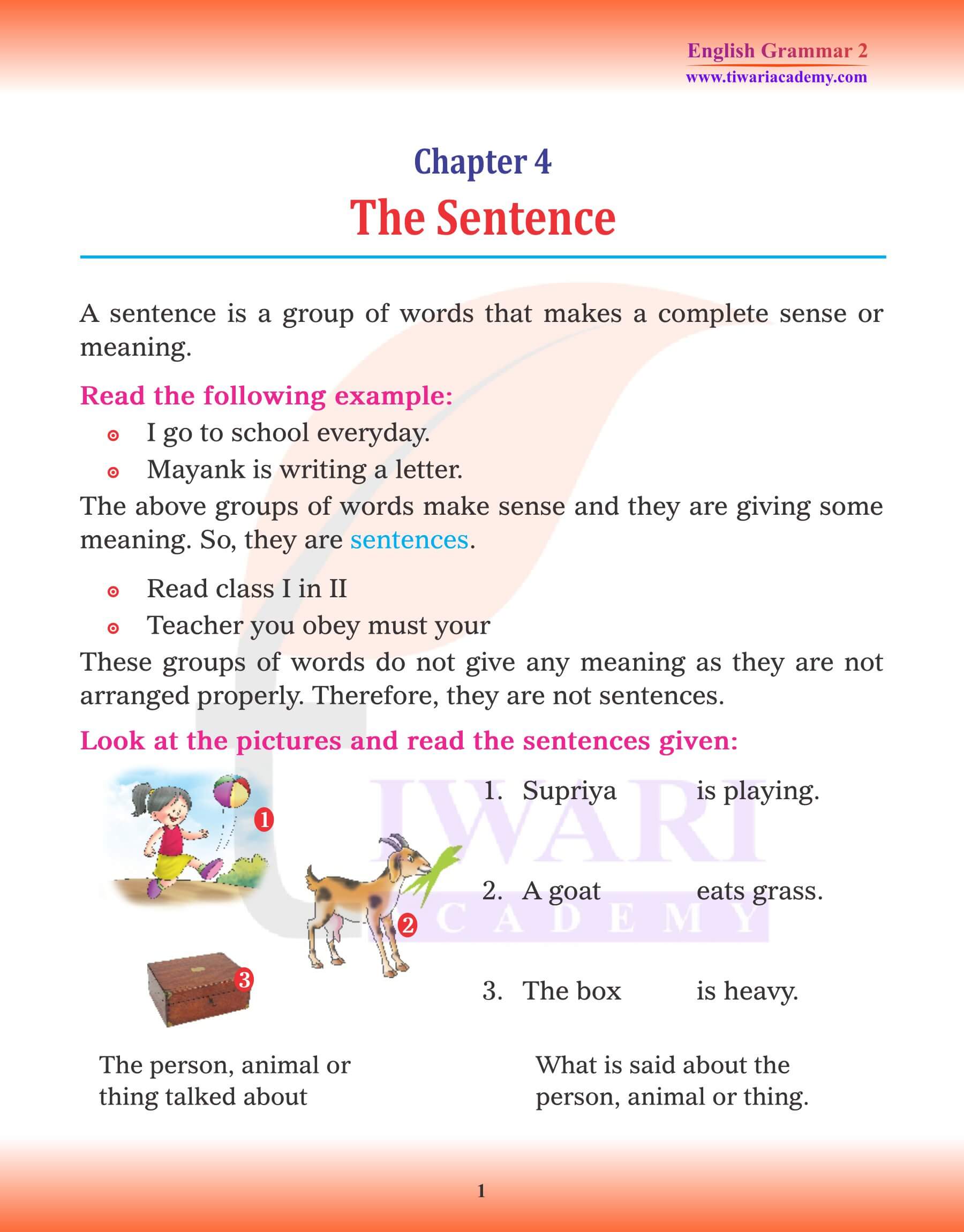 Class 2 English Grammar Chapter 4 Sentence and Phrase