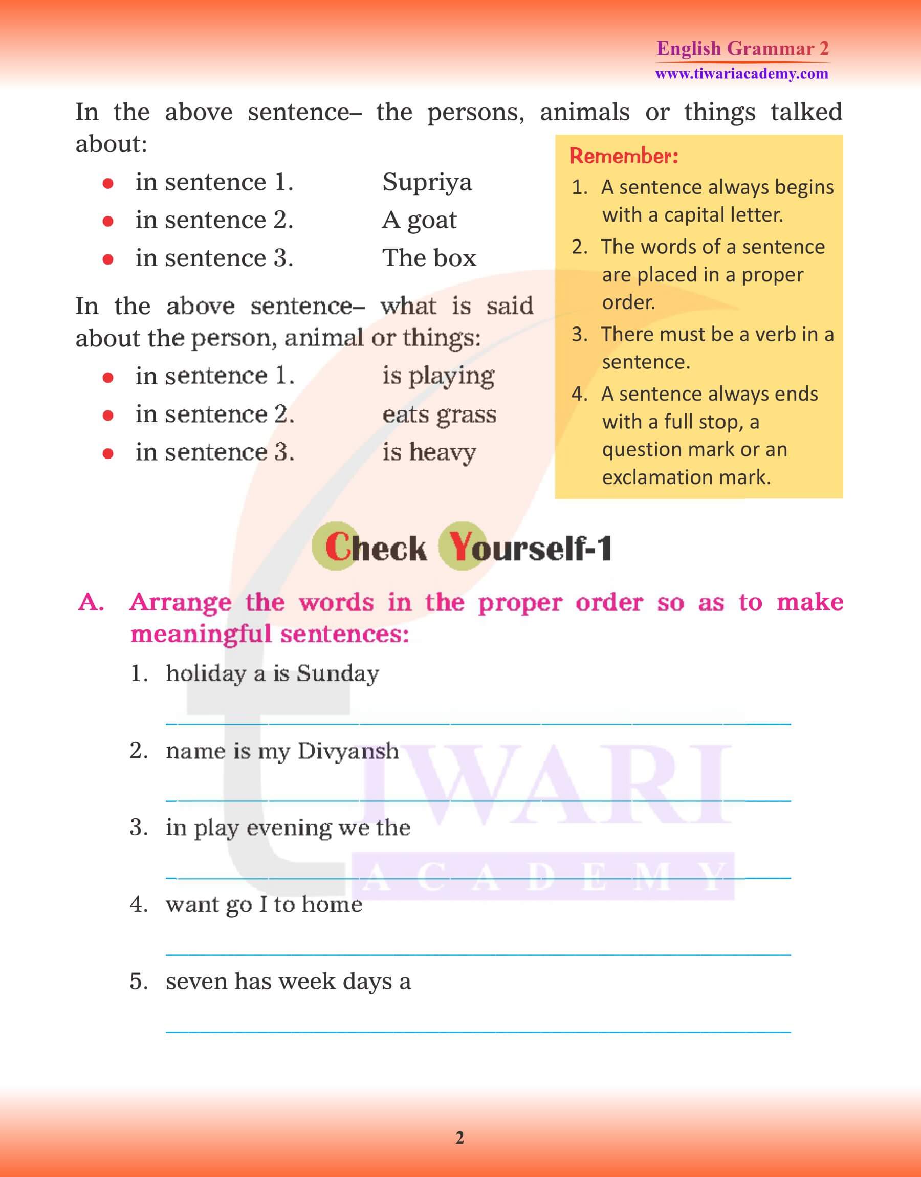 Class 2 English Grammar Chapter 4 Sentence and Phrase practice