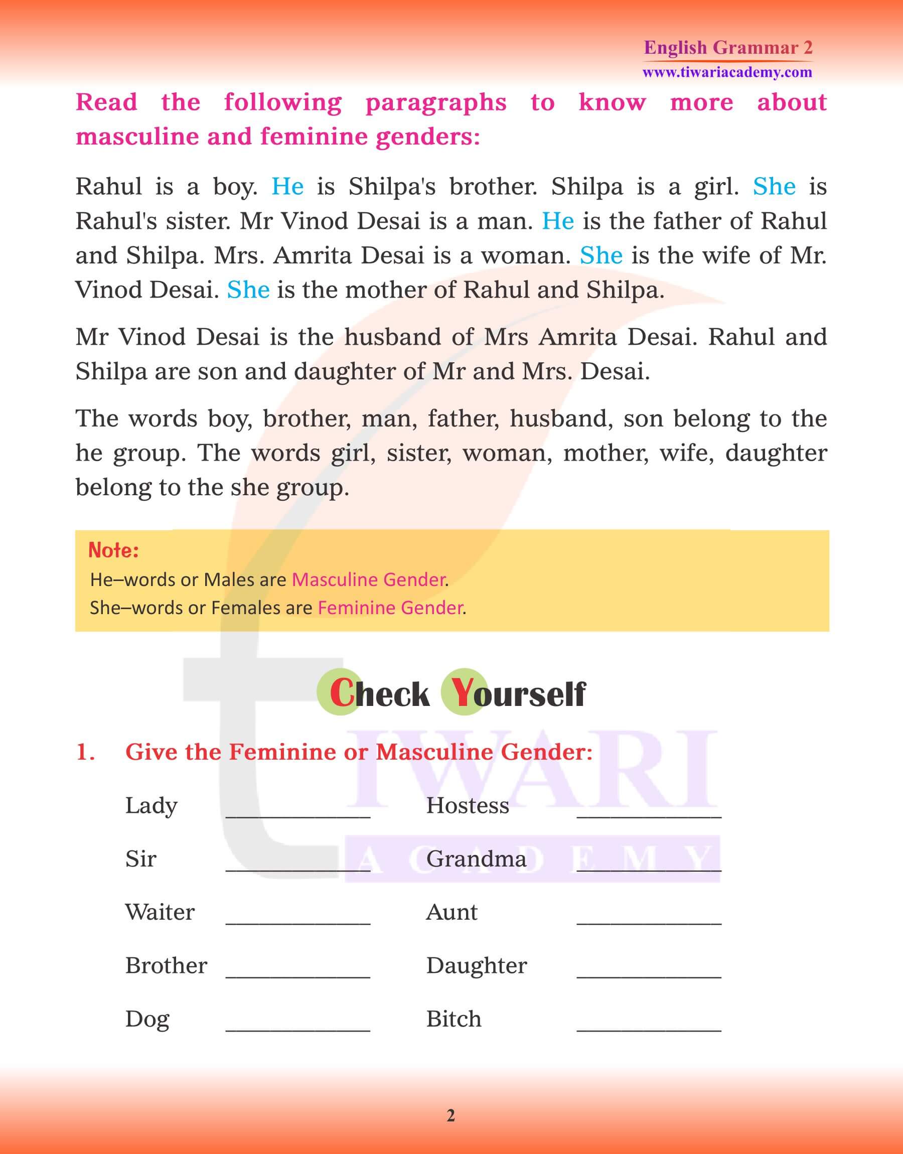 Class 2 English Grammar Chapter 5 Gender He or She