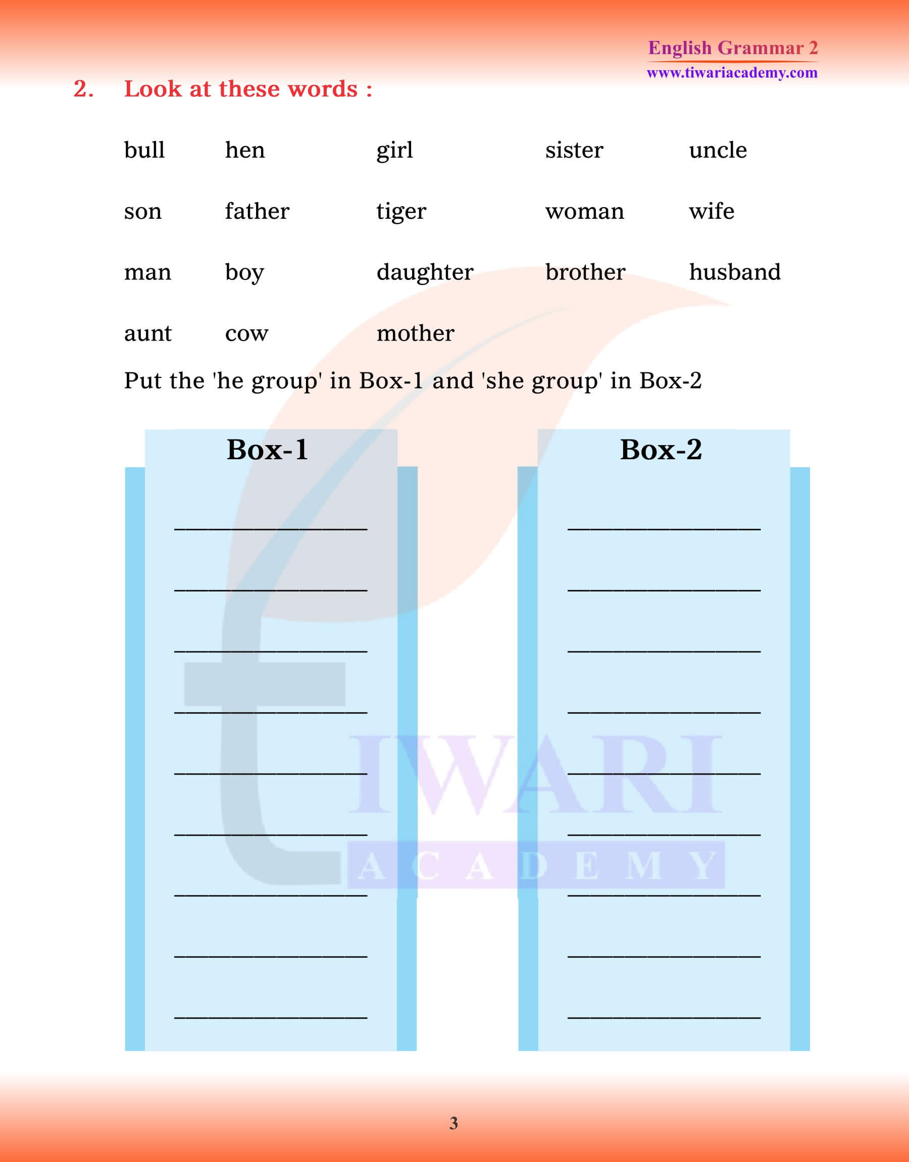 Class 2 English Grammar Chapter 5 Gender assignments