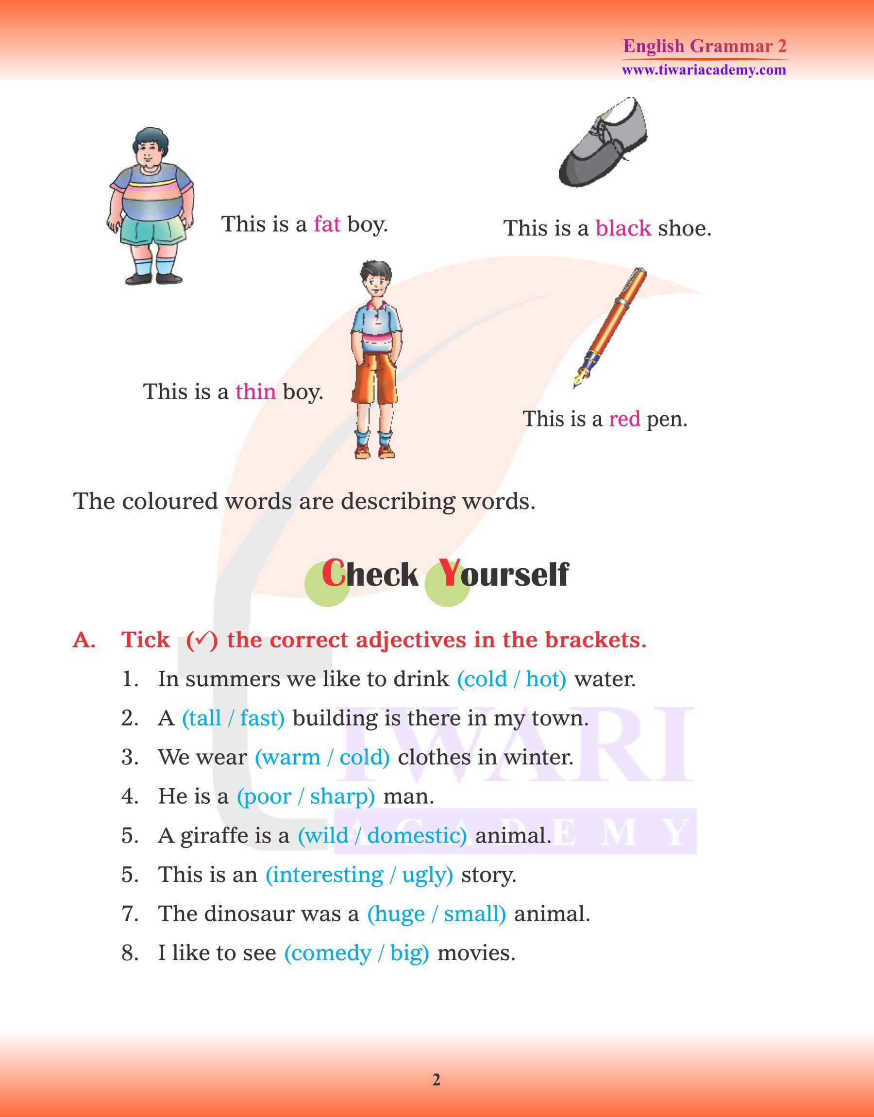 Class 2 English Grammar Chapter 7 Adjectives Assignments