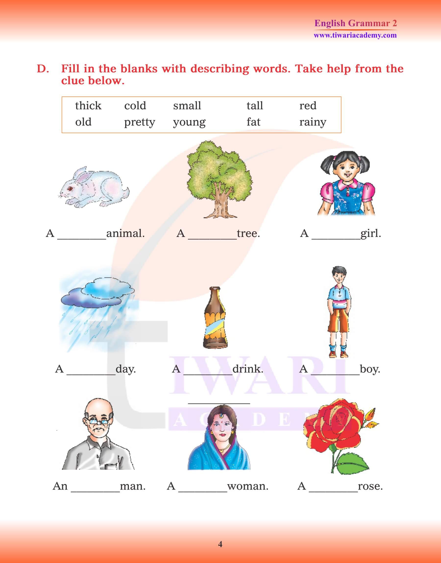 Class 2 English Grammar Chapter 7 Adjectives Worksheets