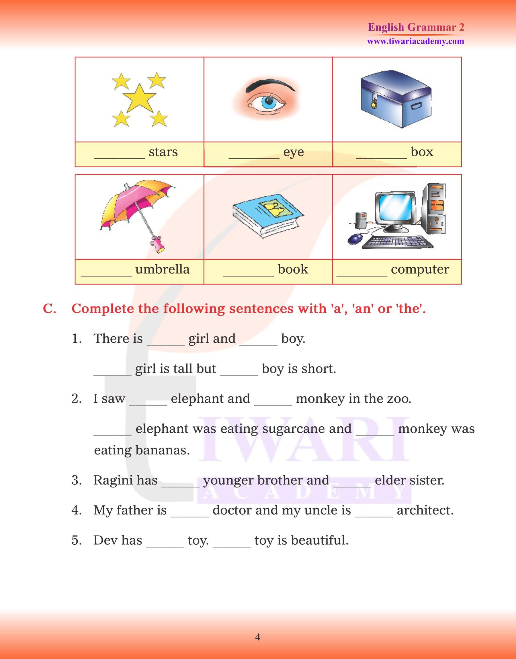 Class 2 English Grammar Articles Worksheets