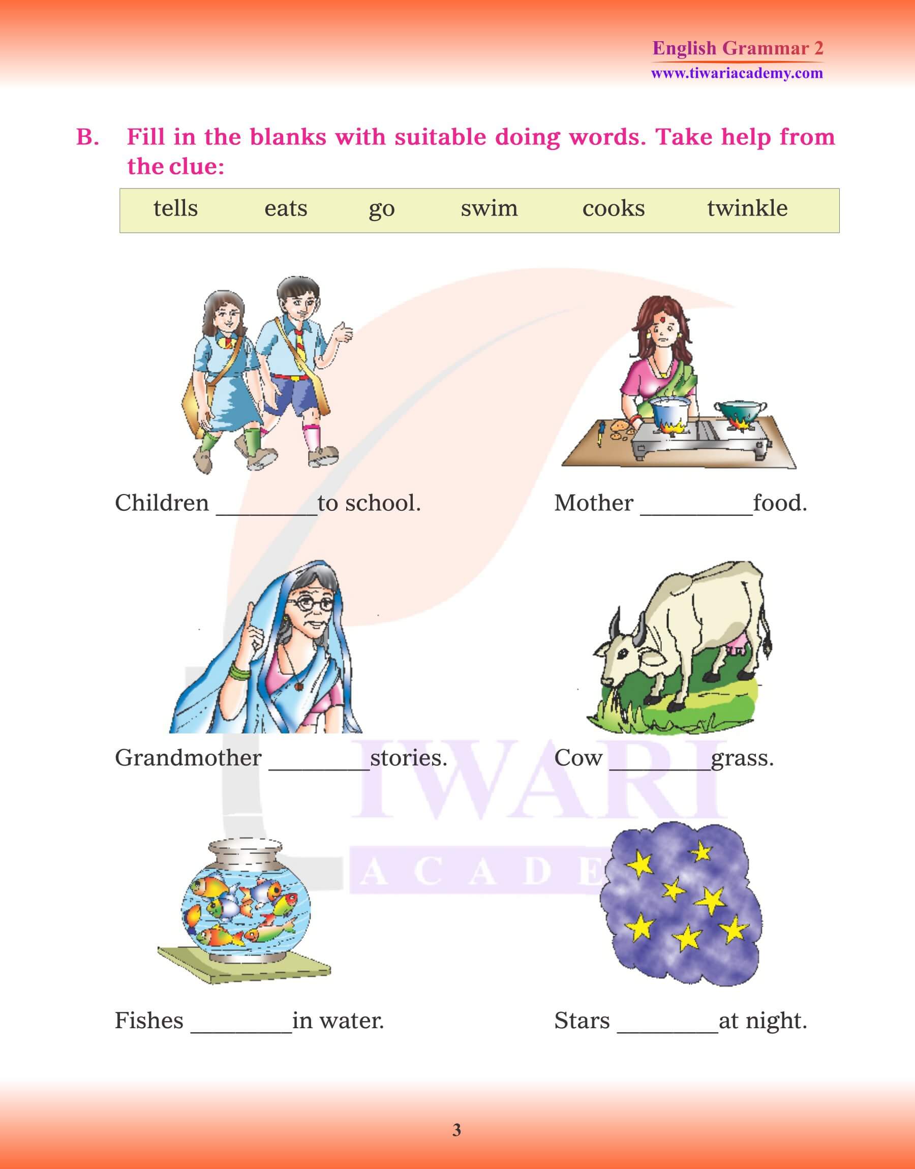 Class 2 English Grammar The Verb Worksheets