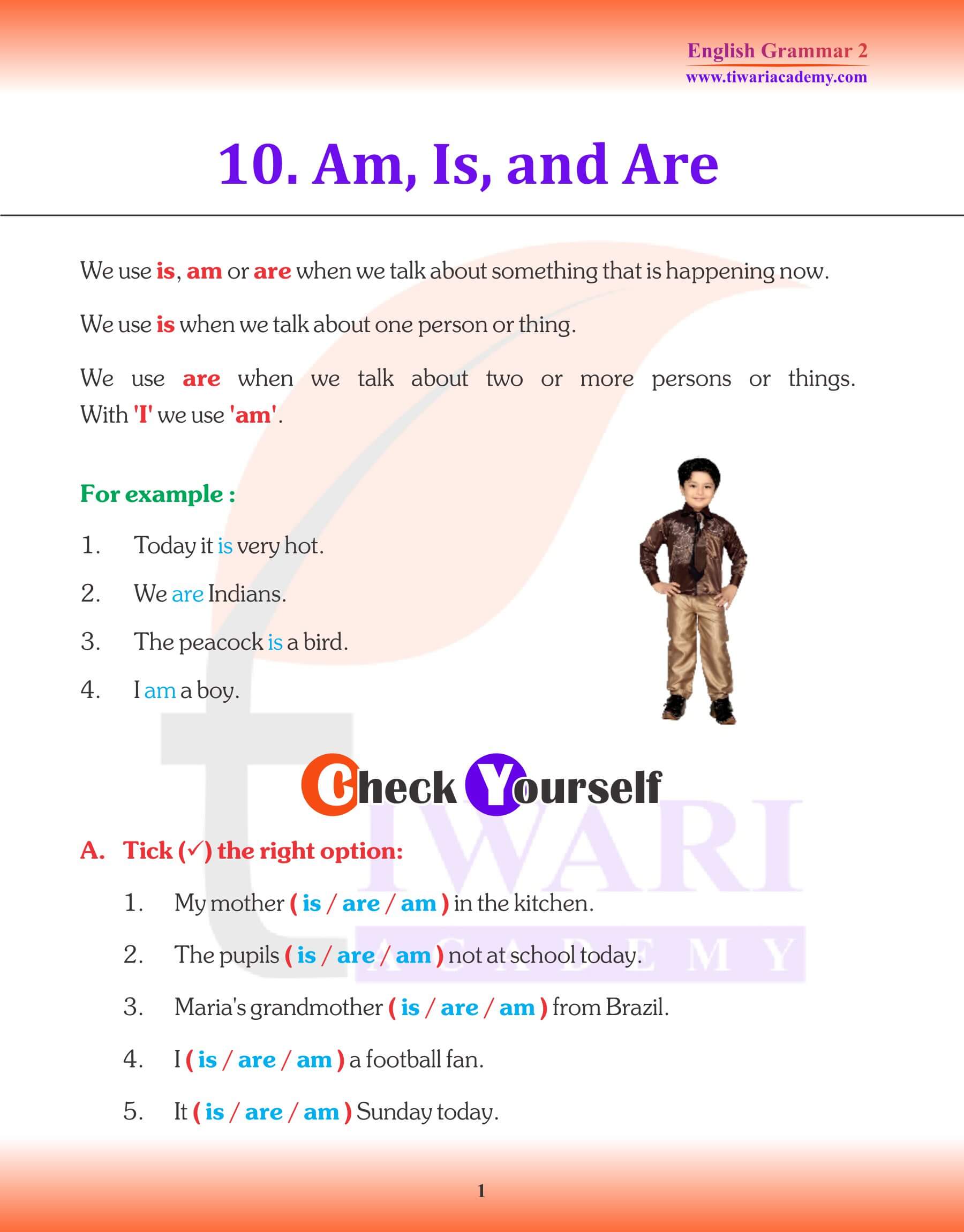 Class 2 English Grammar Chapter Is, Am, and Are Revision Book