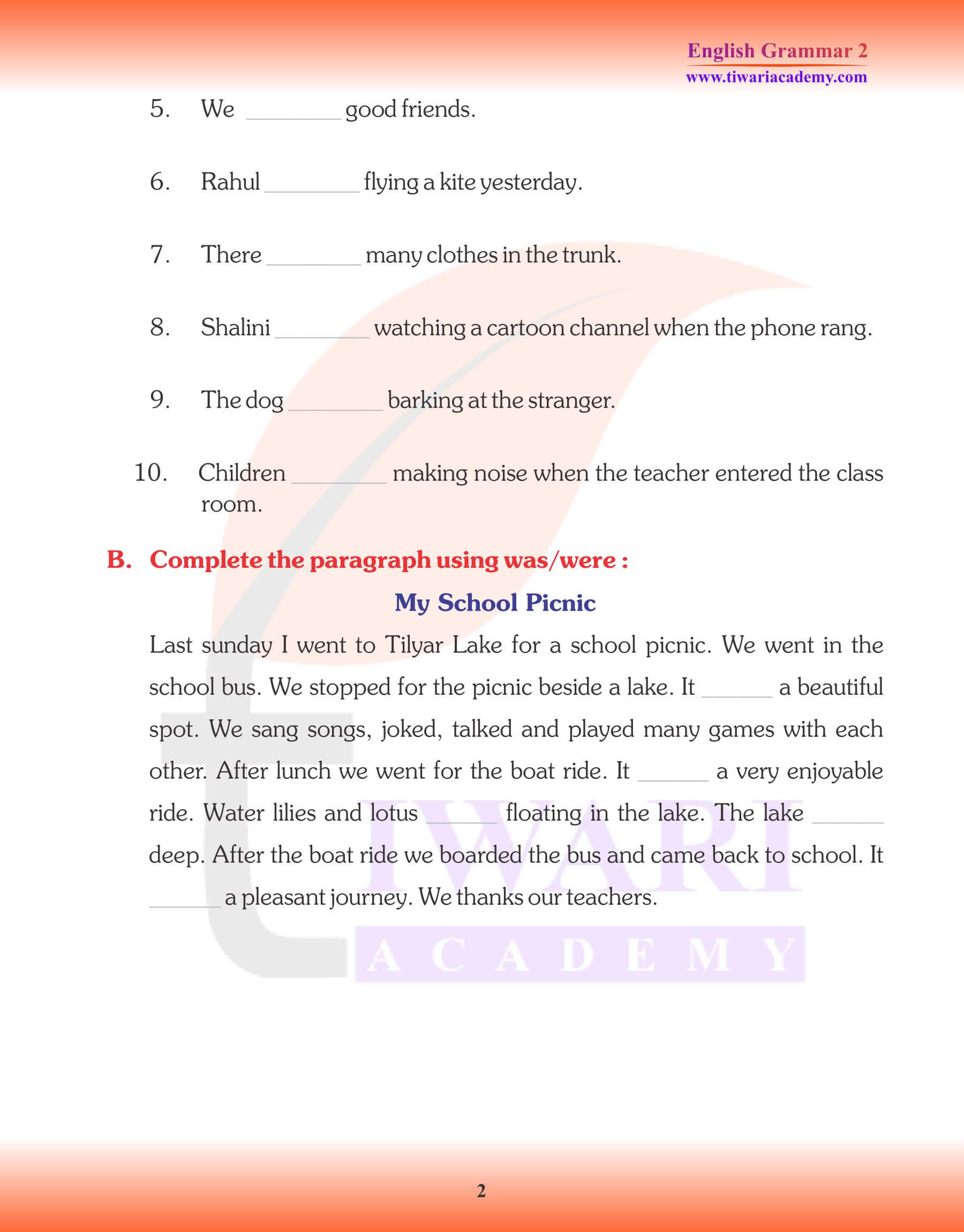 Class 2 English Grammar Was and Were