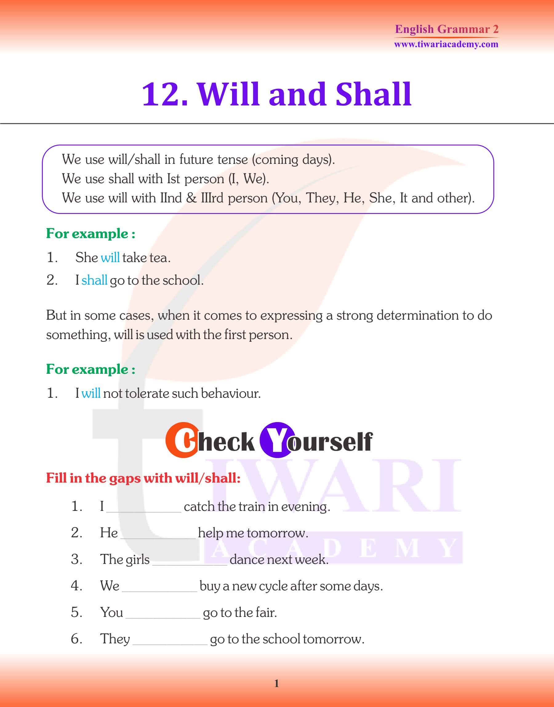 Class 2 English Grammar Use of Will be and Shall be