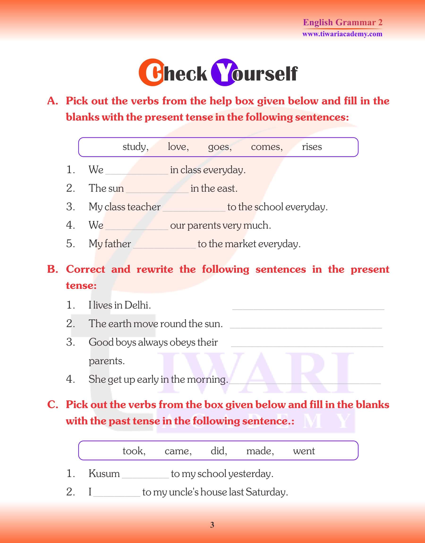 Class 2 English Grammar Chapter 13 Yesterday, Today, Tomorrow Exercises
