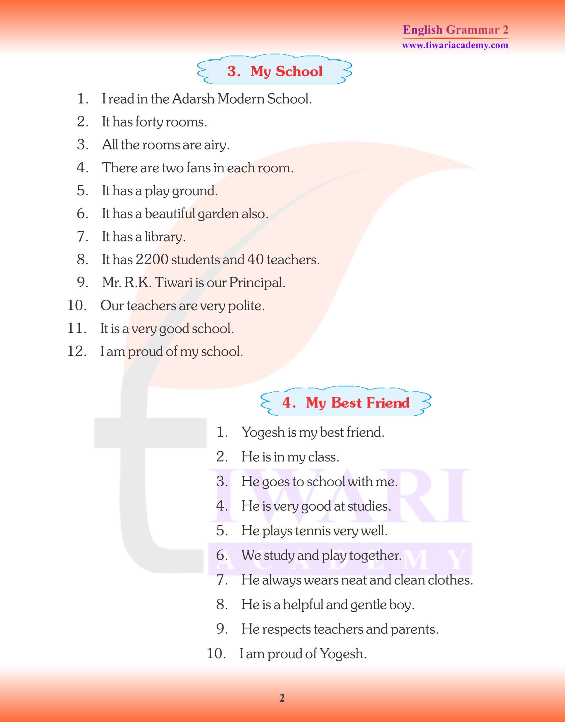 Class 2 English Grammar Sample of Essays Writing