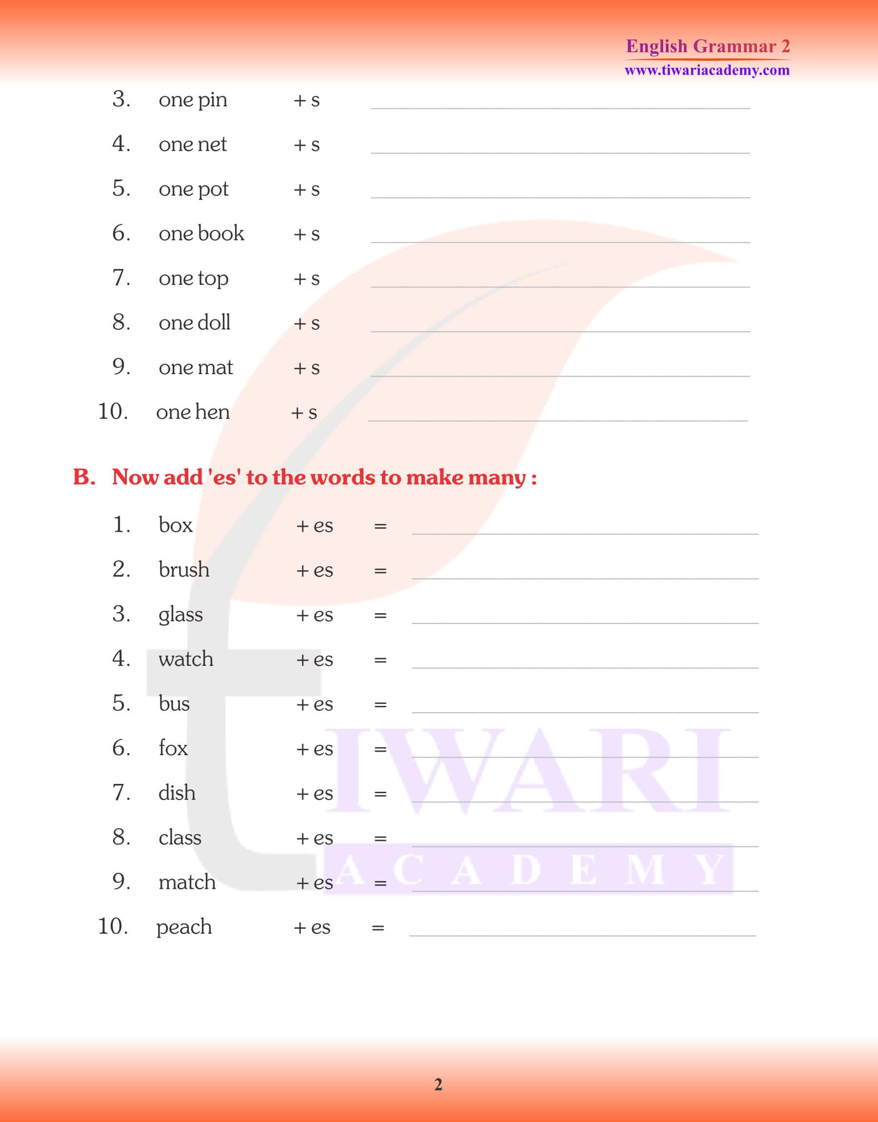 Class 2 English Grammar Chapter 2 revision book