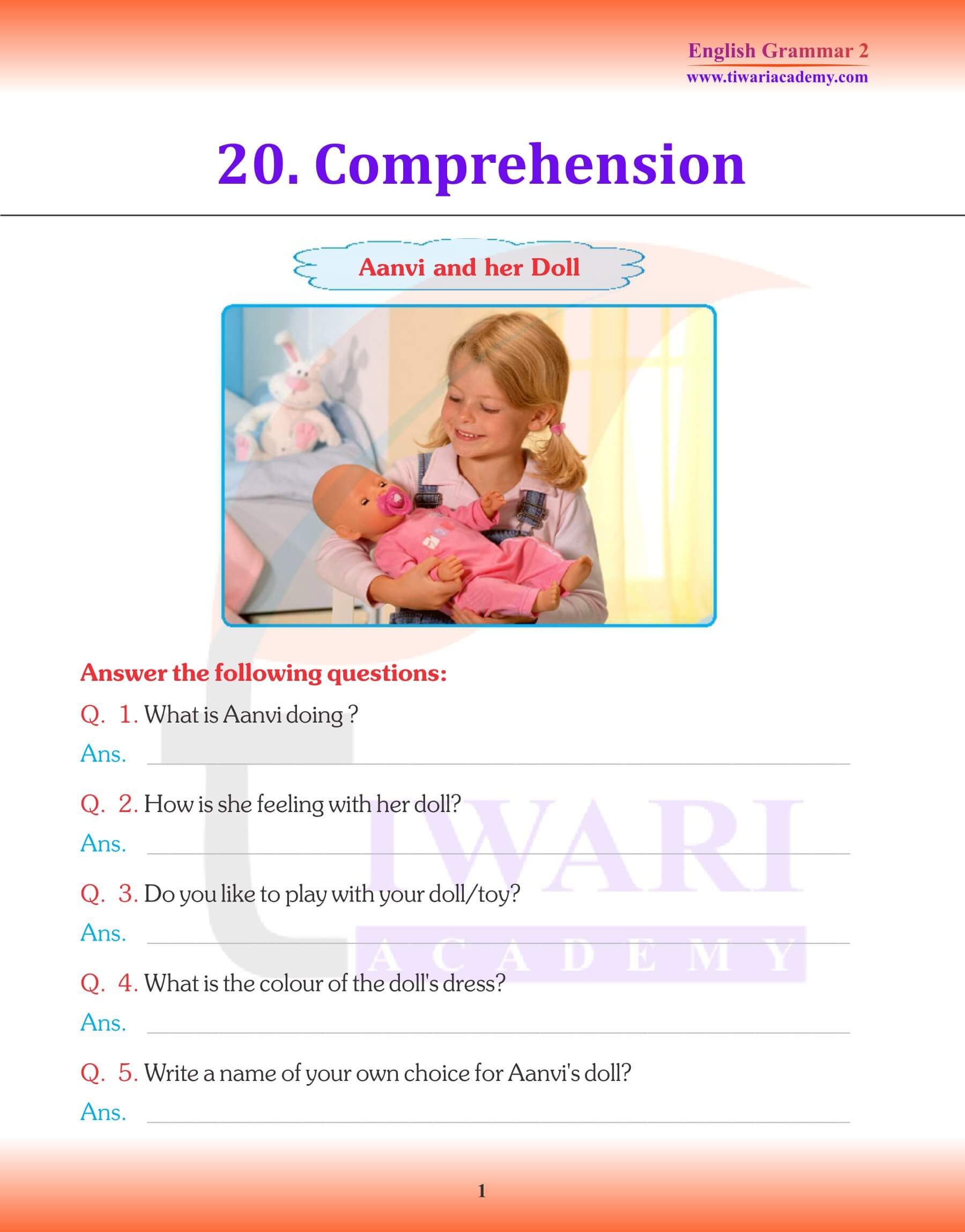 Class 2 English Grammar Chapter 20 Comprehension Revision Assignments