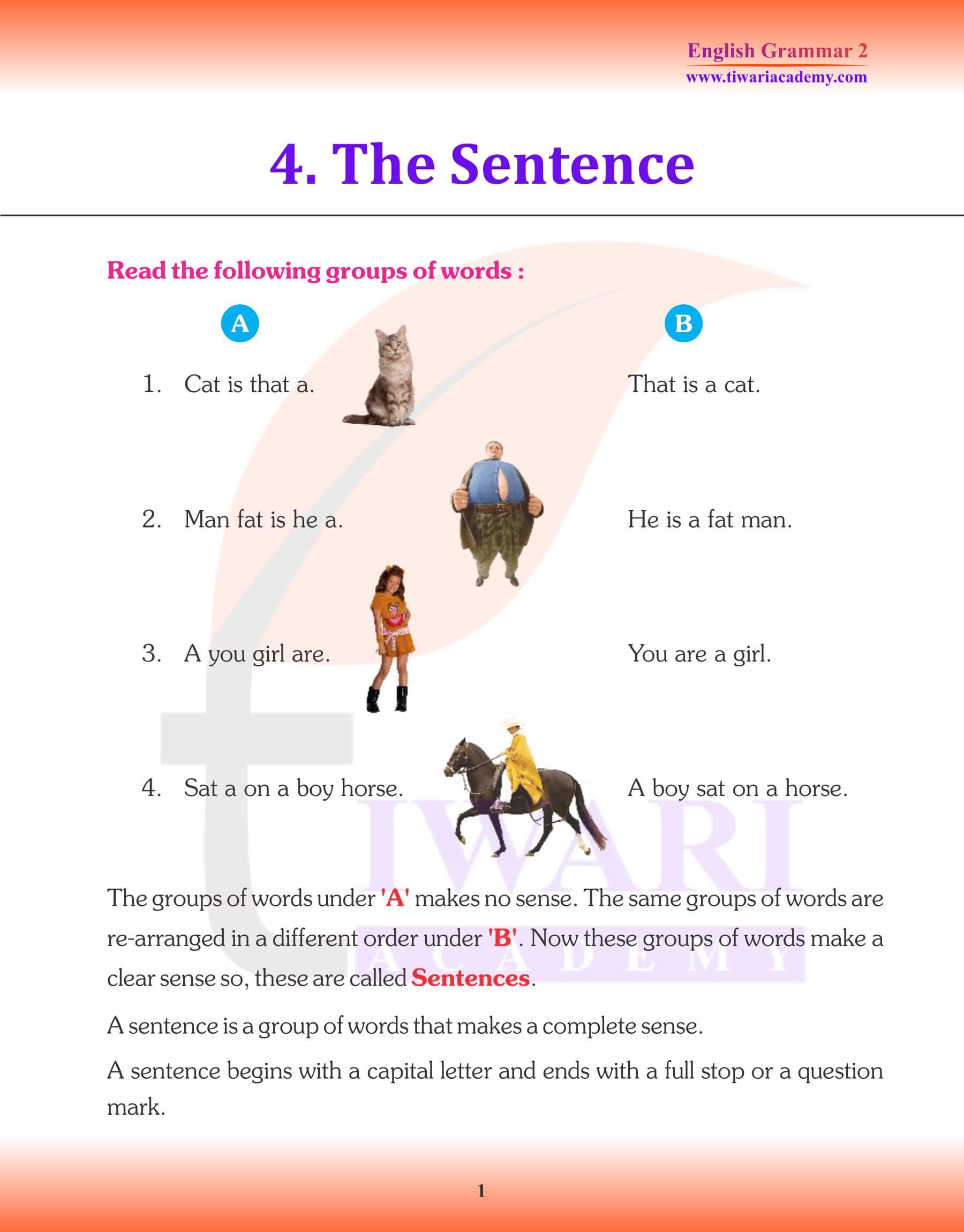 Class 2 English Grammar Chapter 4 Sentence and Phrase Revision Book