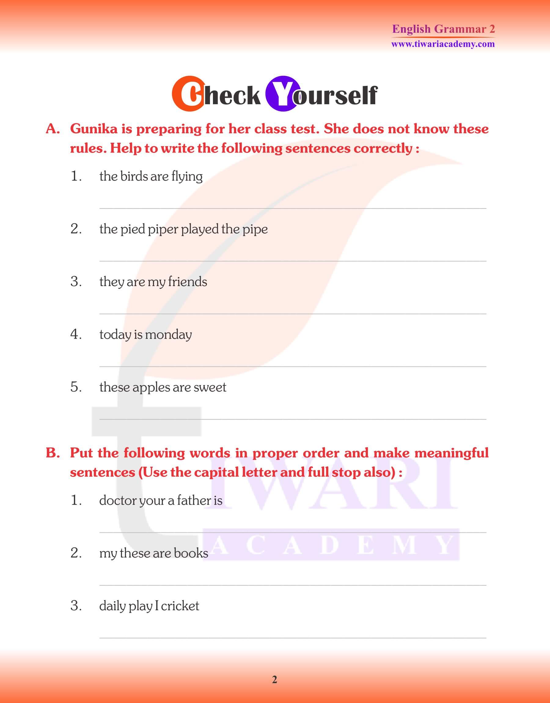 Class 2 English Grammar Chapter 4 Sentence and Phrase Question Answers