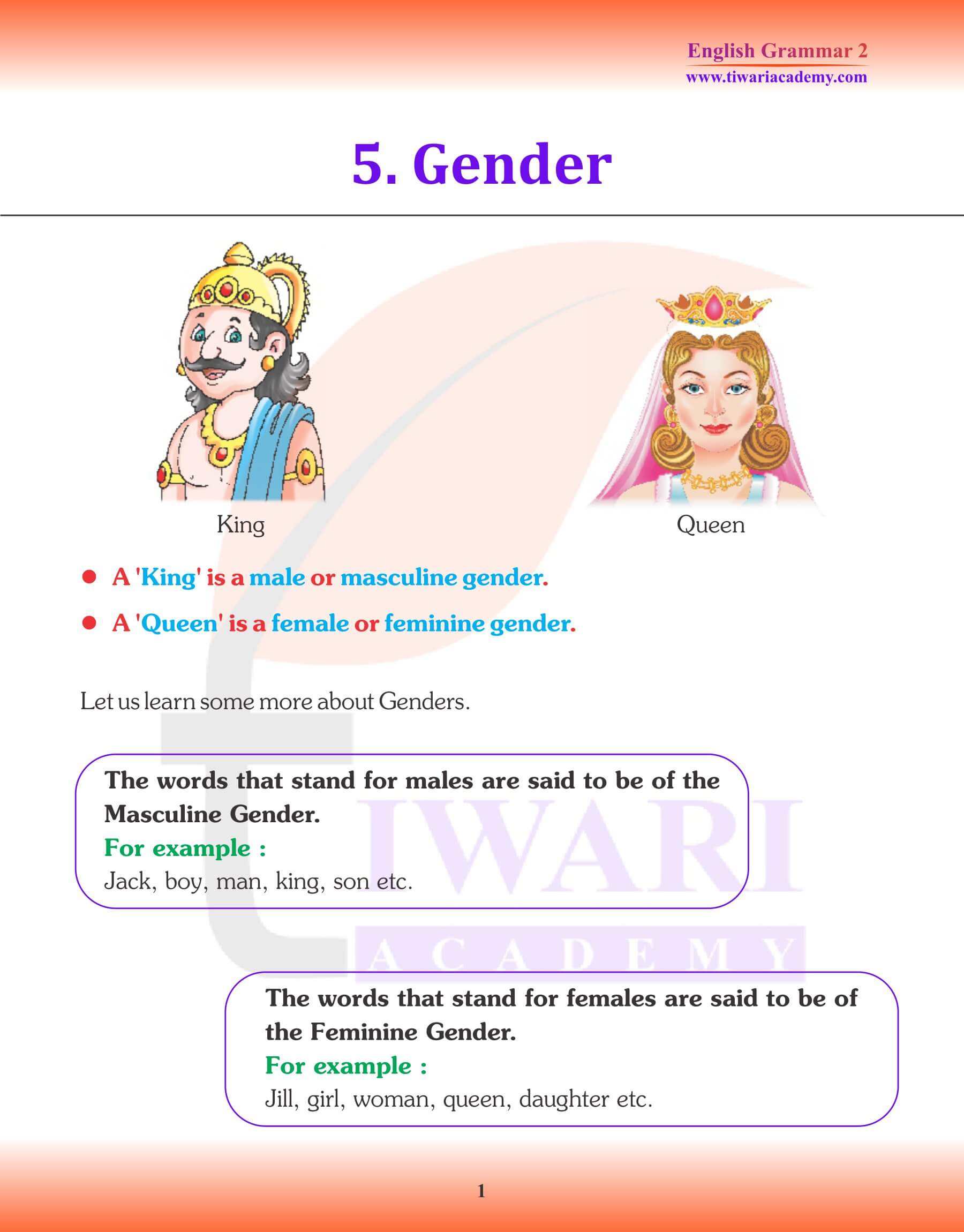 Class 2 English Grammar Chapter 5 Gender Revision Book