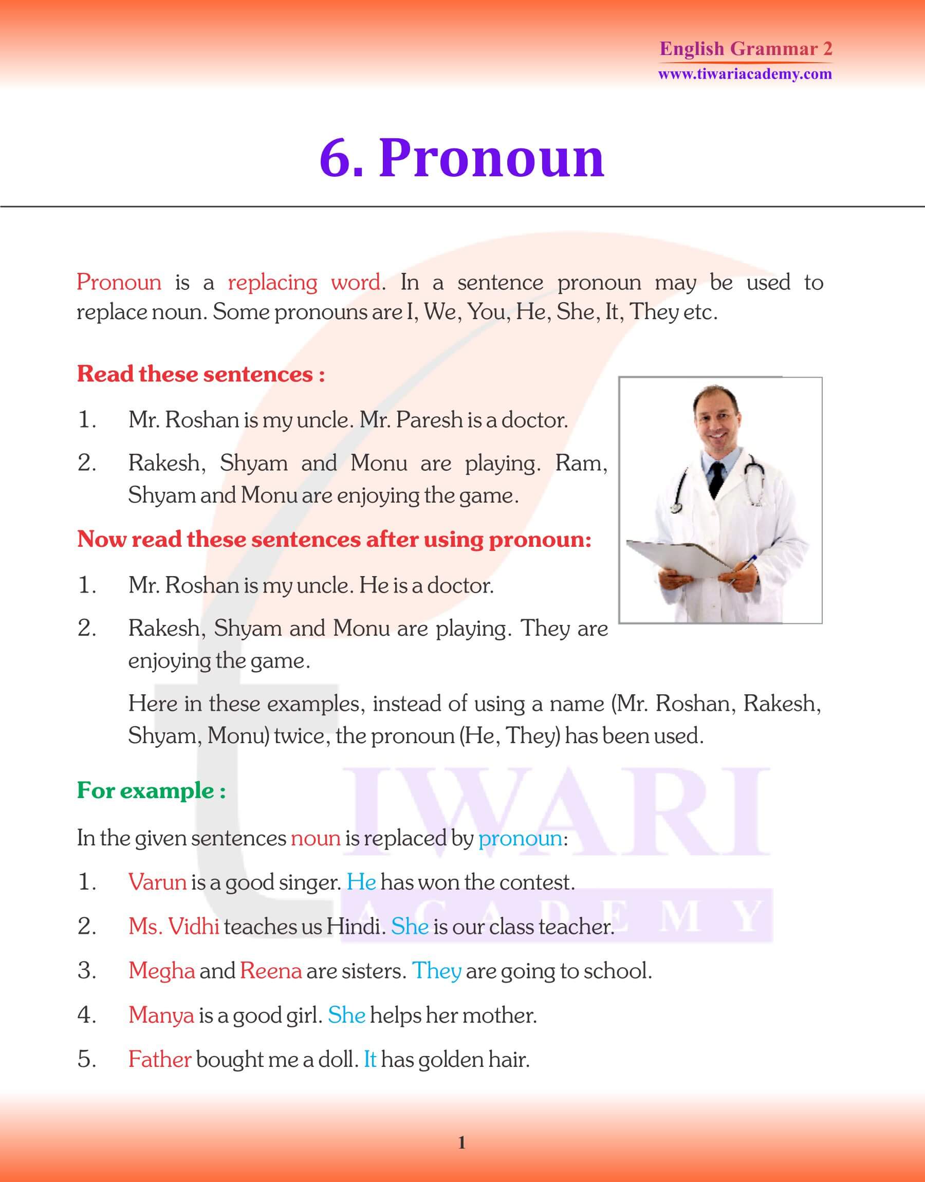 Class 2 English Grammar Chapter 6 Pronoun Revision Book
