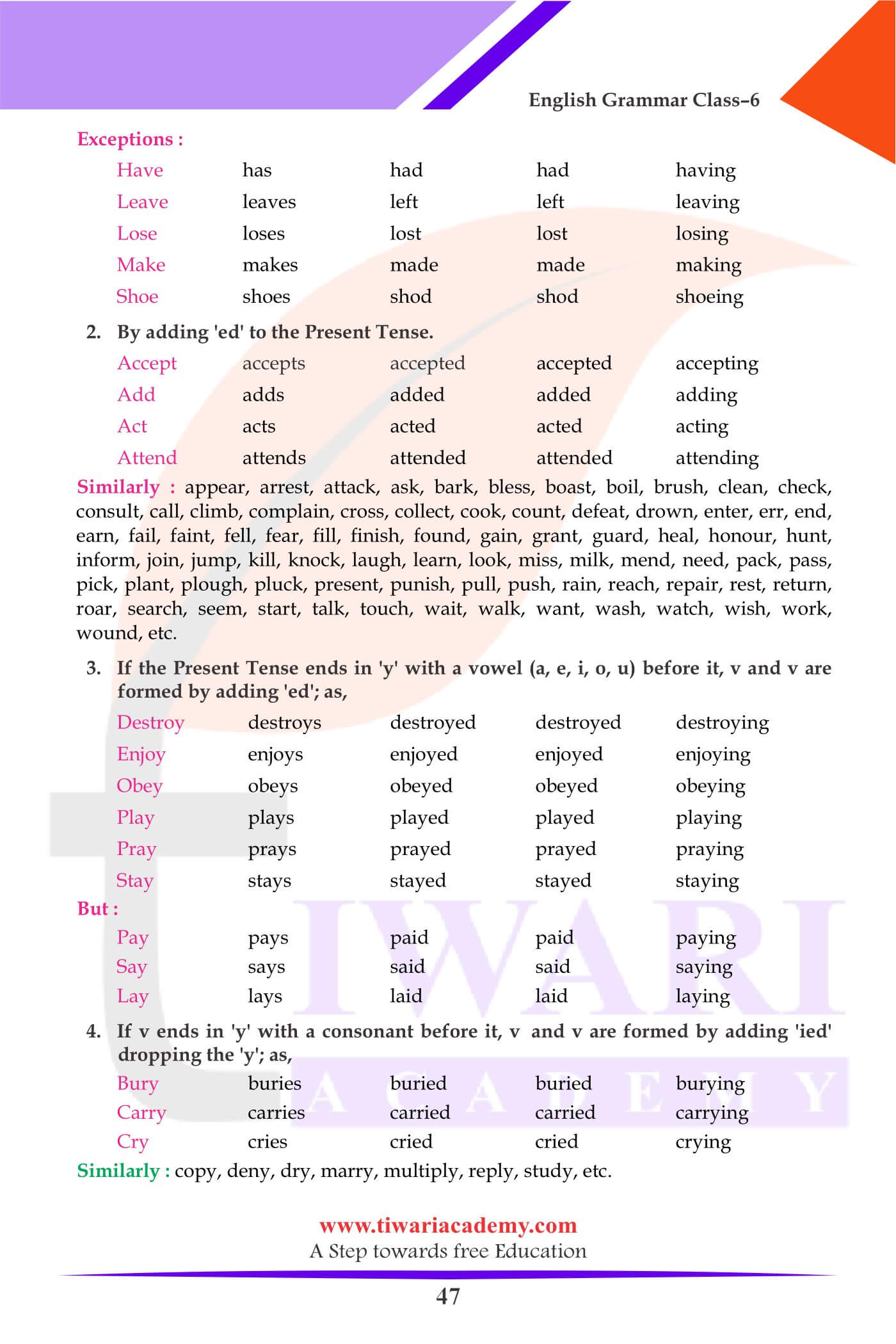 Class 6 Grammar Verbs and their Forms