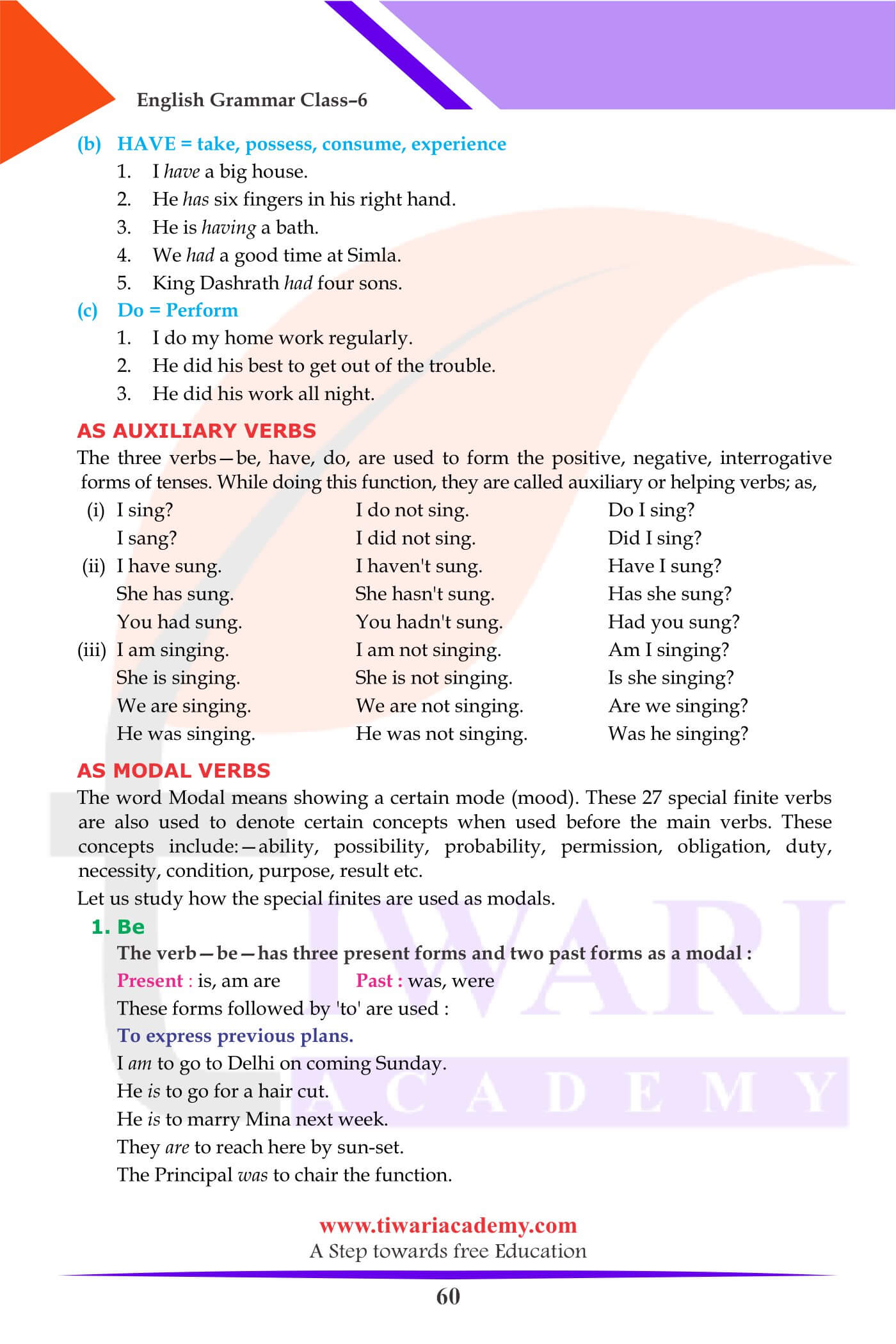 Class 6 English Grammar Special Finite Verbs