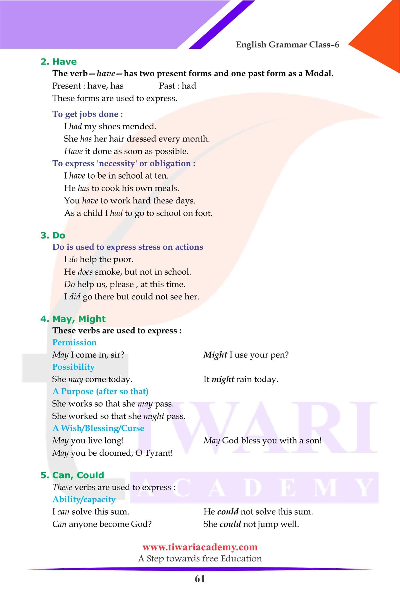 Class 6 Grammar Special Finite Verbs