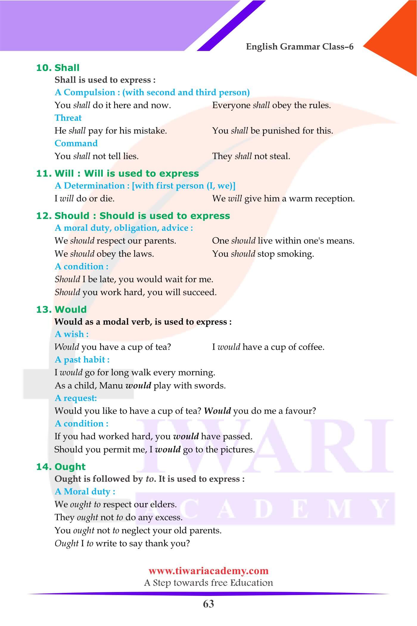 Class 6 Grammar Special Finite Verbs exercise