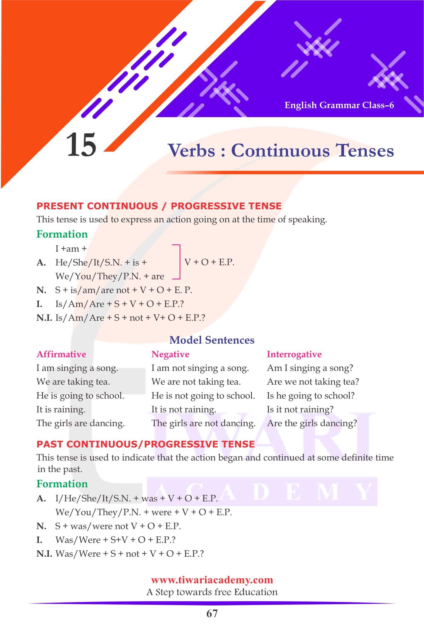 Class 6 English Grammar Chapter 15 Verbs Continuous Tenses