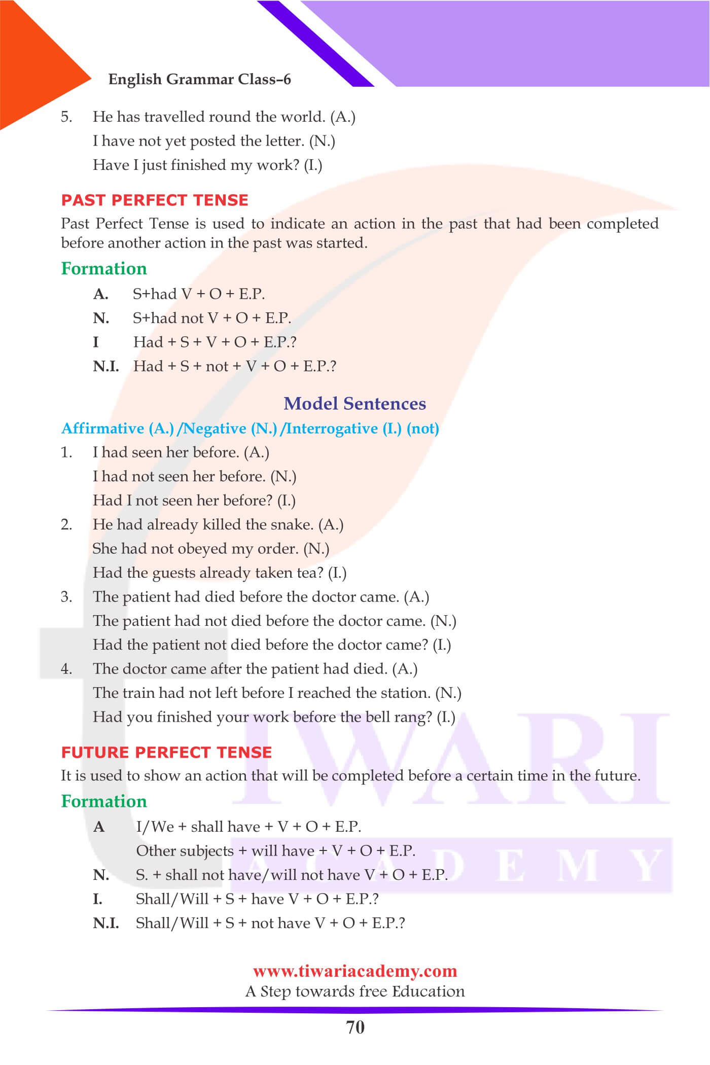 Class 6 English Grammar Verbs Perfect Tense