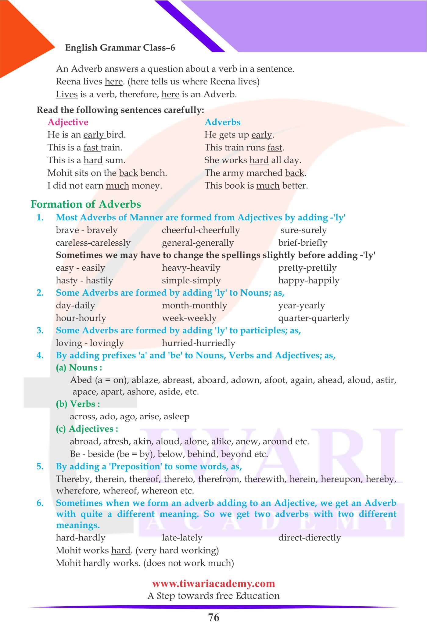 Class 6 Grammar Chapter 18 Adverb