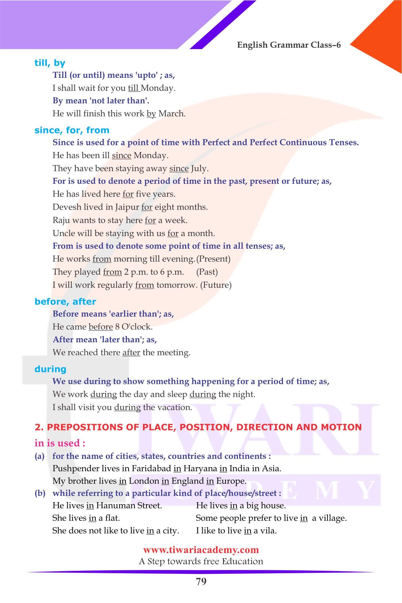 Class 6 English Grammar the Preposition