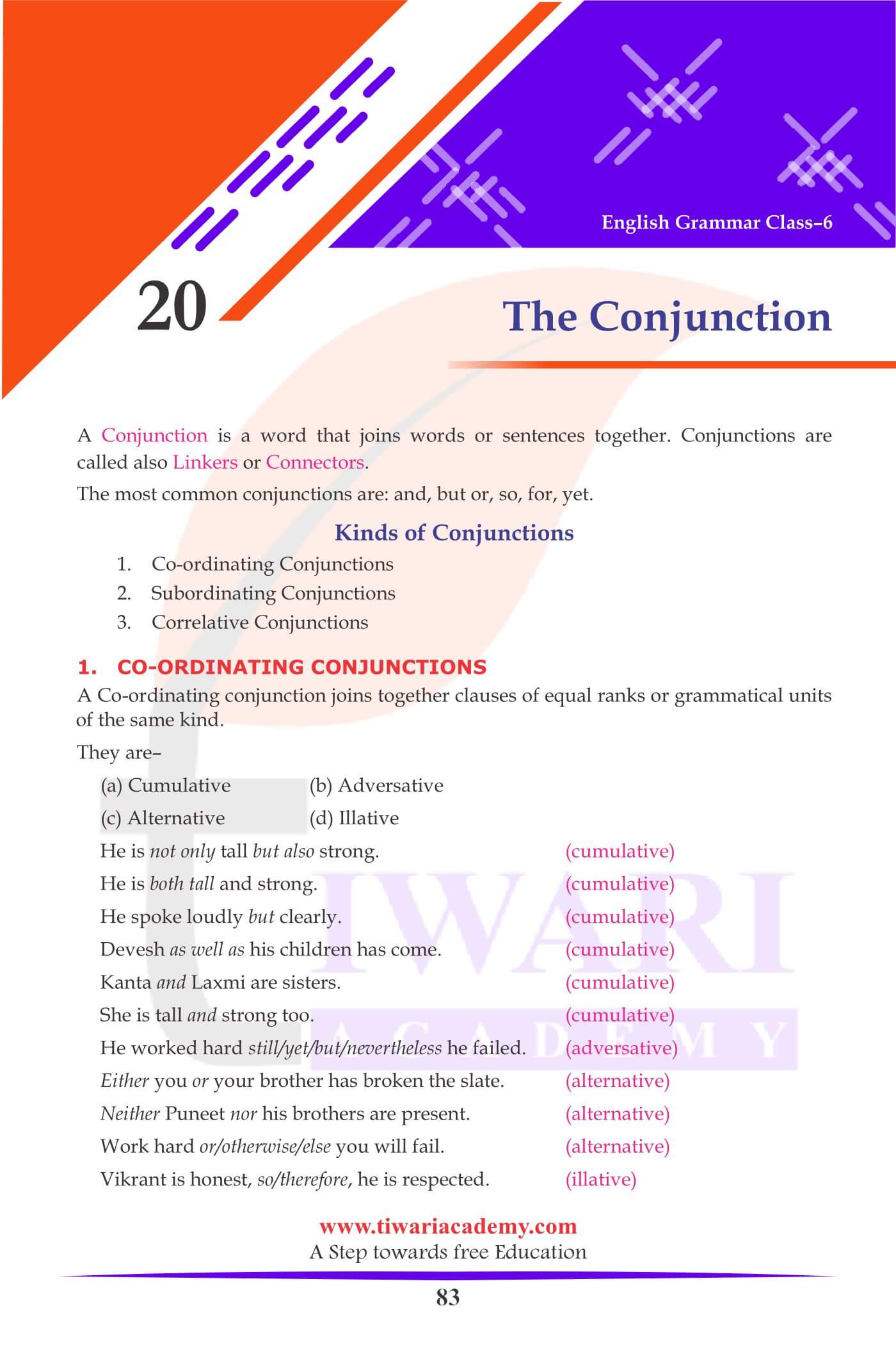 Class 6 English Grammar Chapter 20 Conjunction