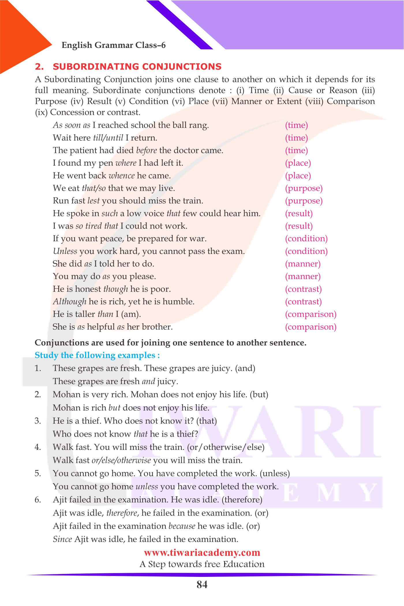 Class 6 English Grammar Conjunction