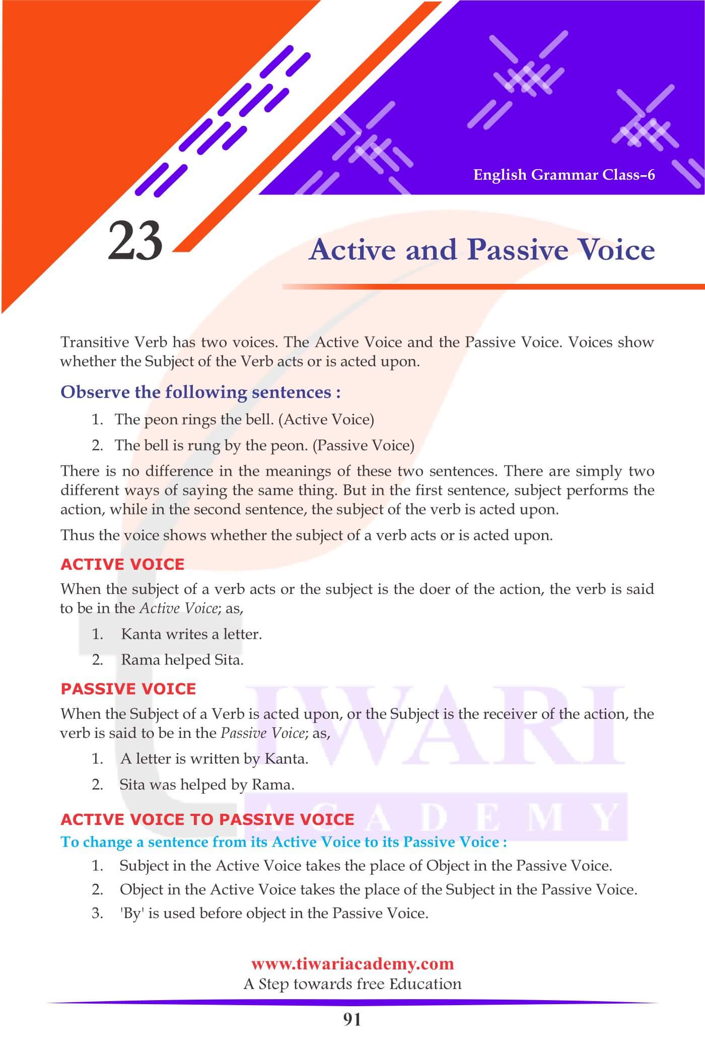 Class 6 English Grammar Chapter 23 Active and Passive Voice