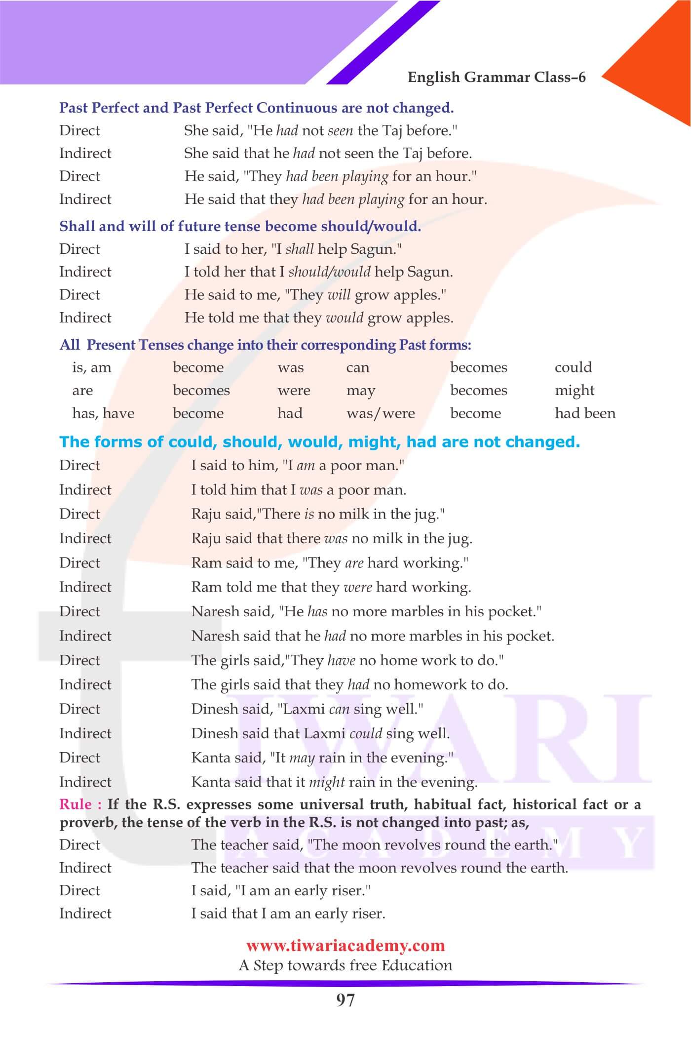 Class 6 Grammar Chapter 24 Direct and Indirect Speech