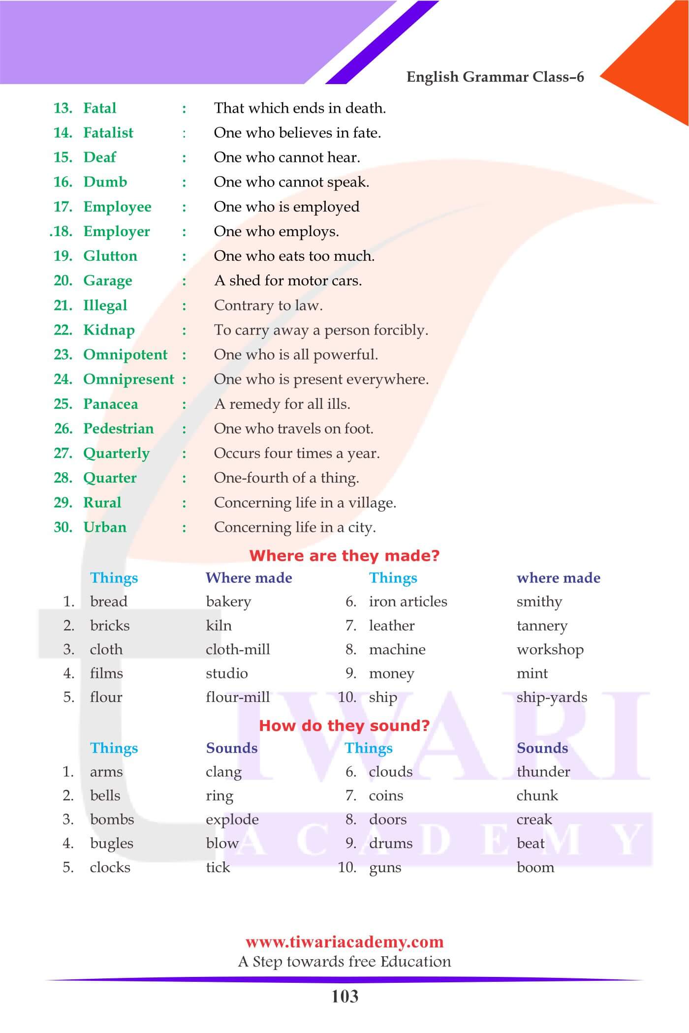 Class 6 Grammar Chapter 25 Vocabulary and Word Power