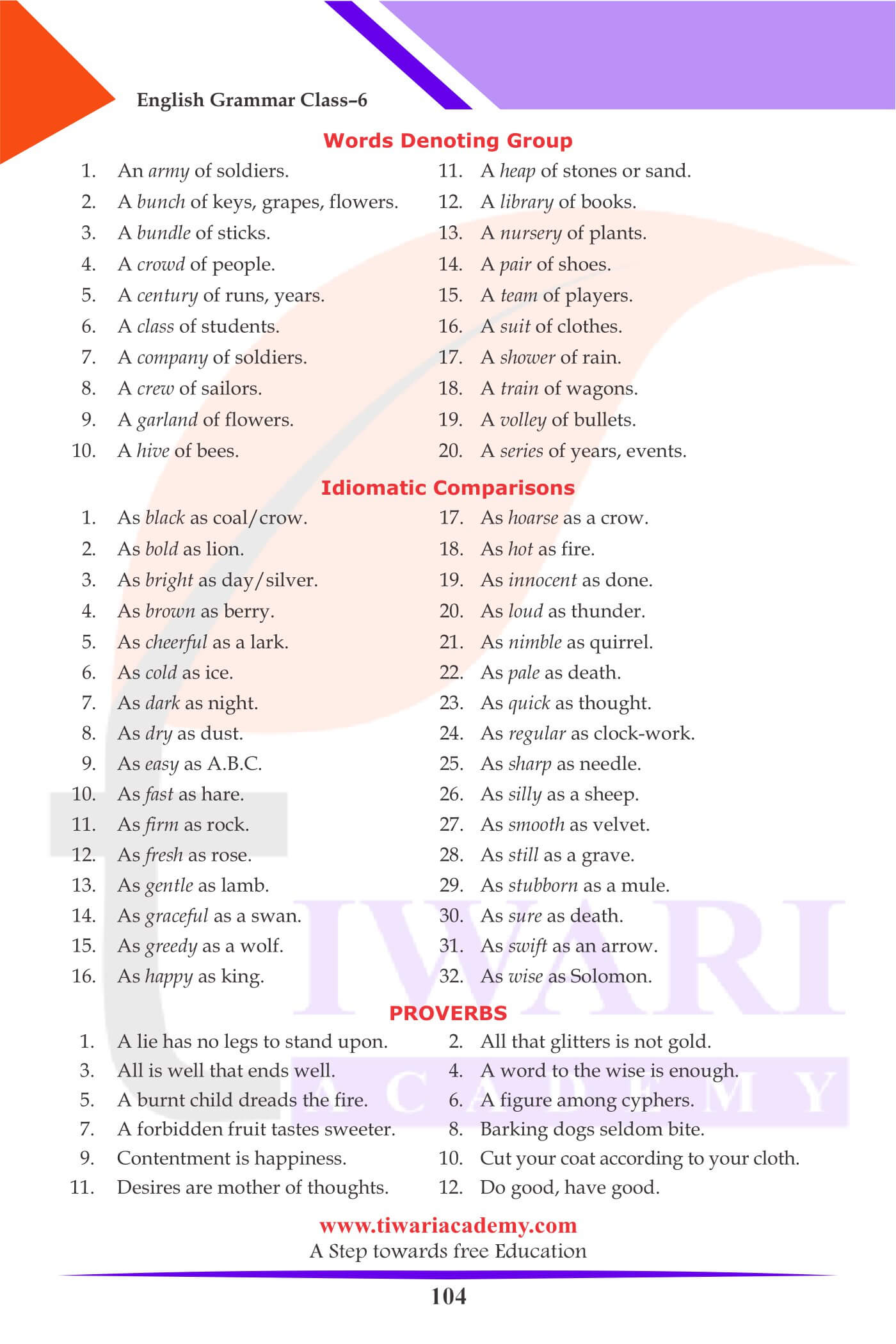 6th English Grammar Chapter 25 Vocabulary and Word Power