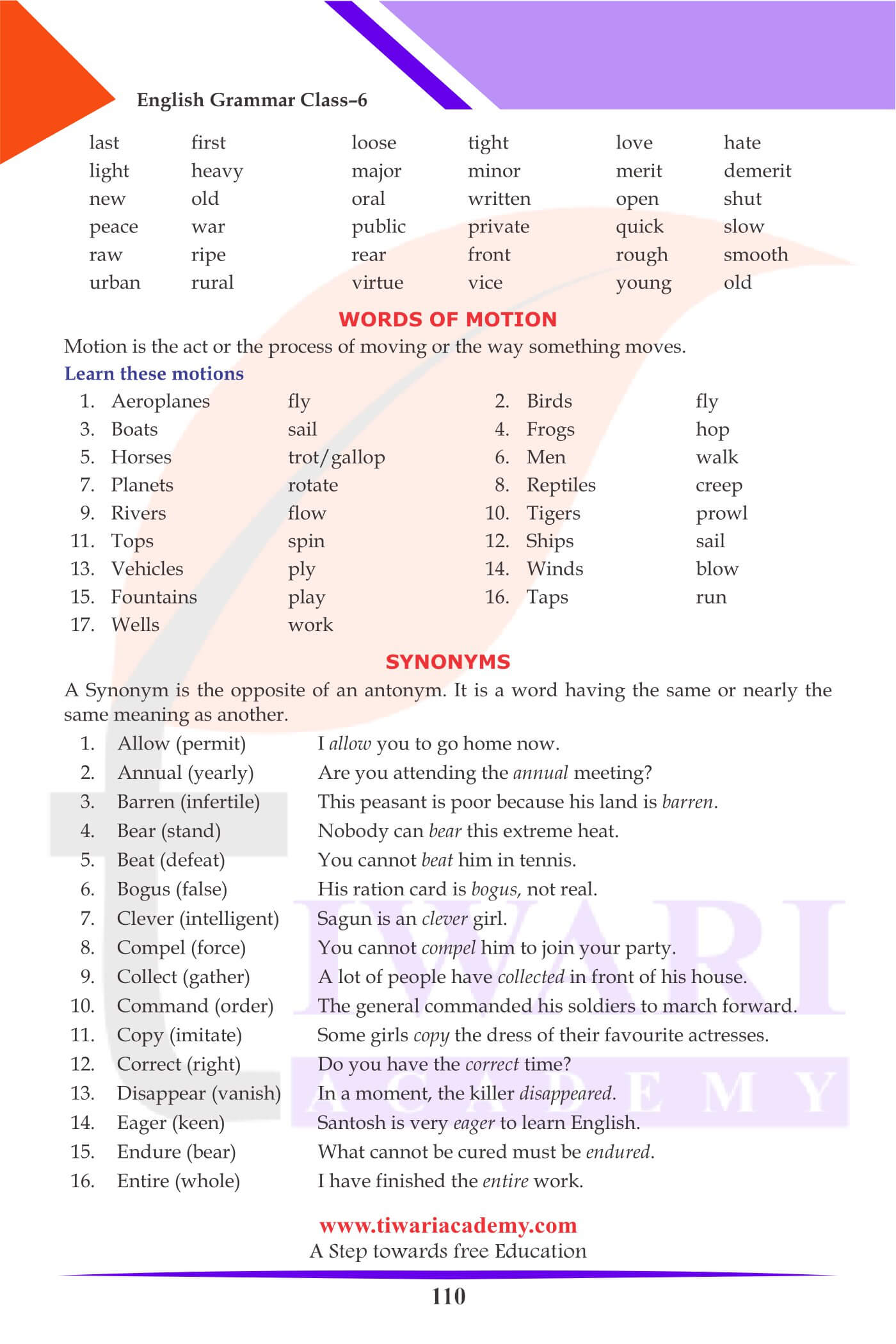 Class 6 English Grammar Vocabulary and Word Power study material