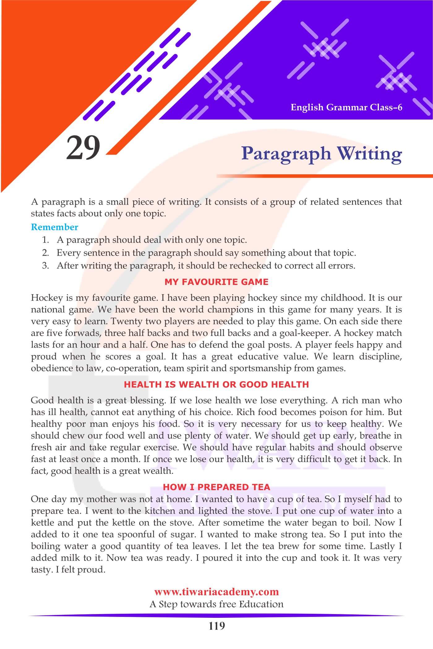 Class 6 English Grammar Chapter 29 Paragraph Writing