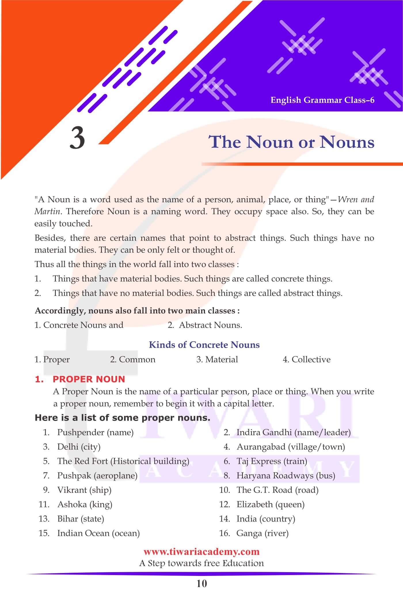 Class 6 English Grammar Nouns