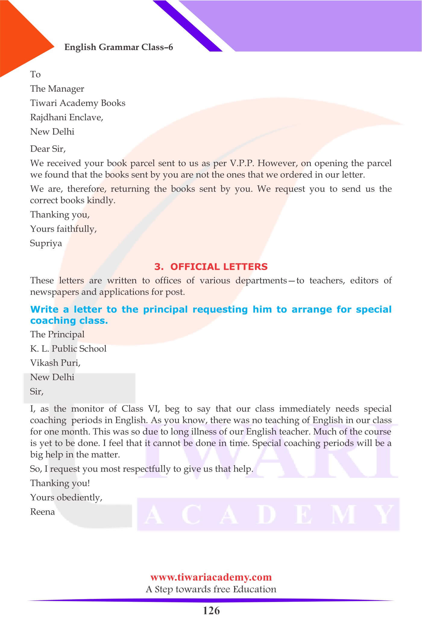 Class 6 English Grammar Letter Writing