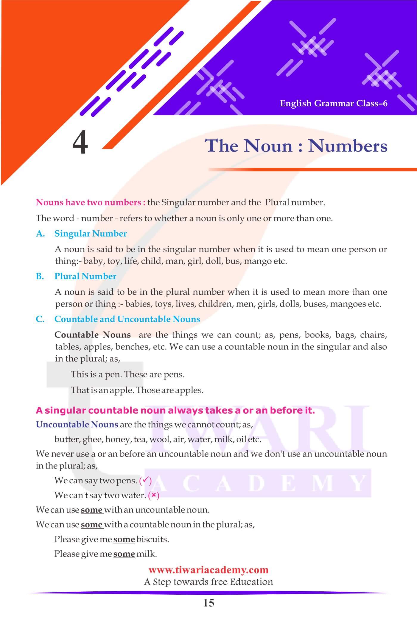 Class 6 English Grammar Chapter 4 The Noun Numbers