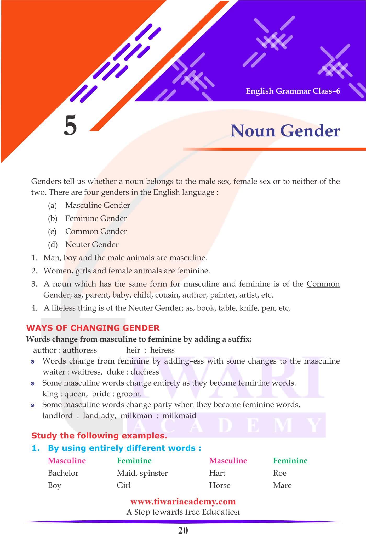 Class 6 English Grammar Chapter 5 Noun Genders