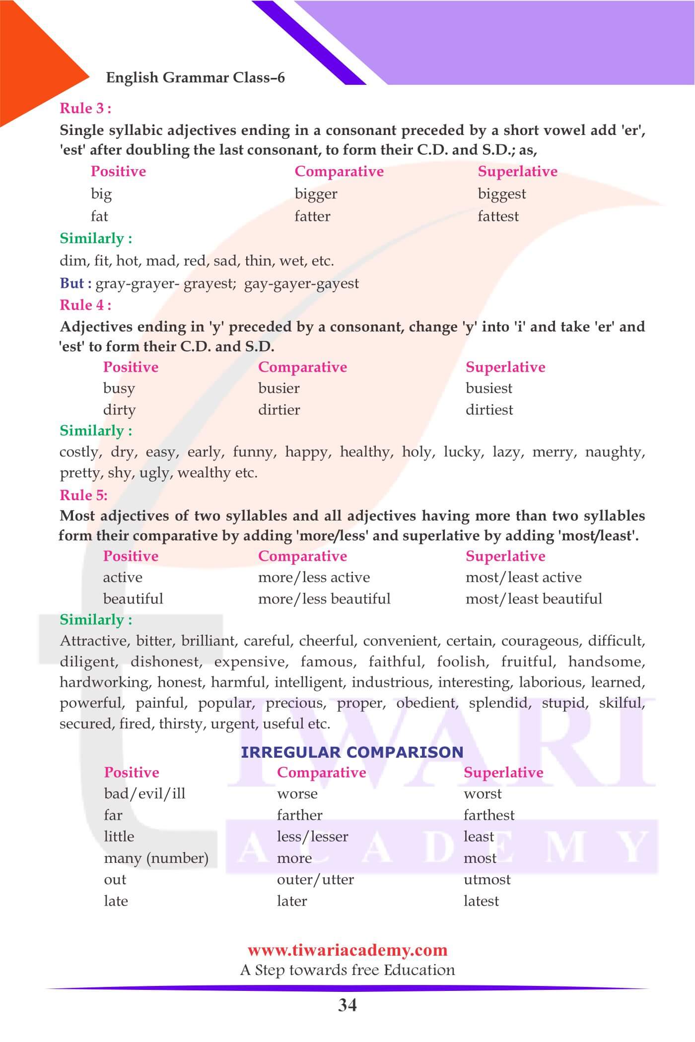 Class 6 Grammar The Adjective