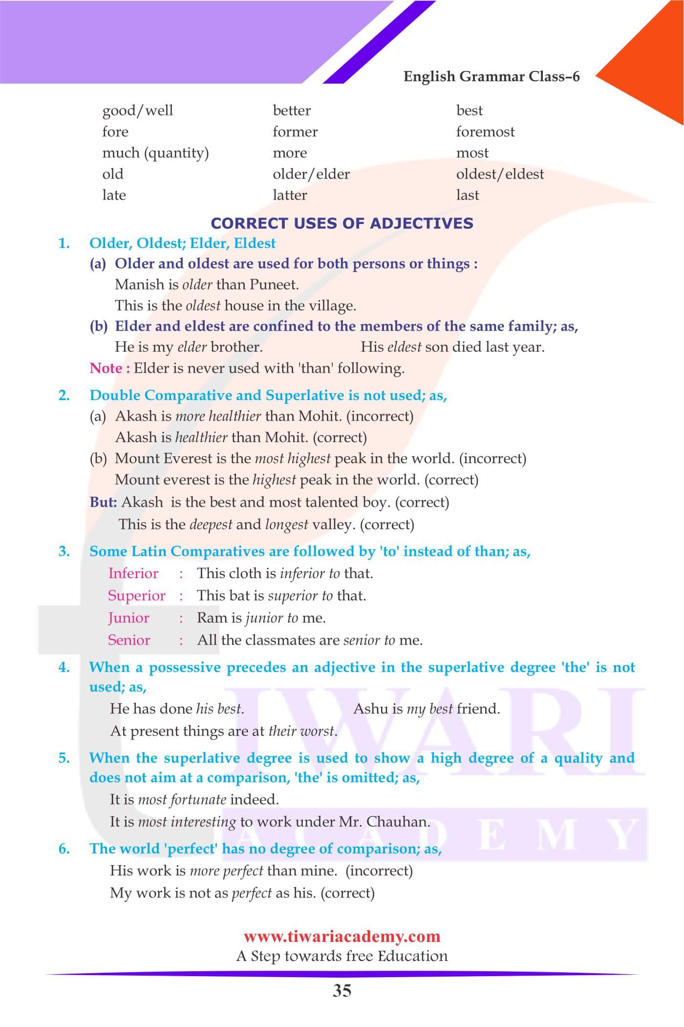 Class 6 Grammar The Adjective and its kinds