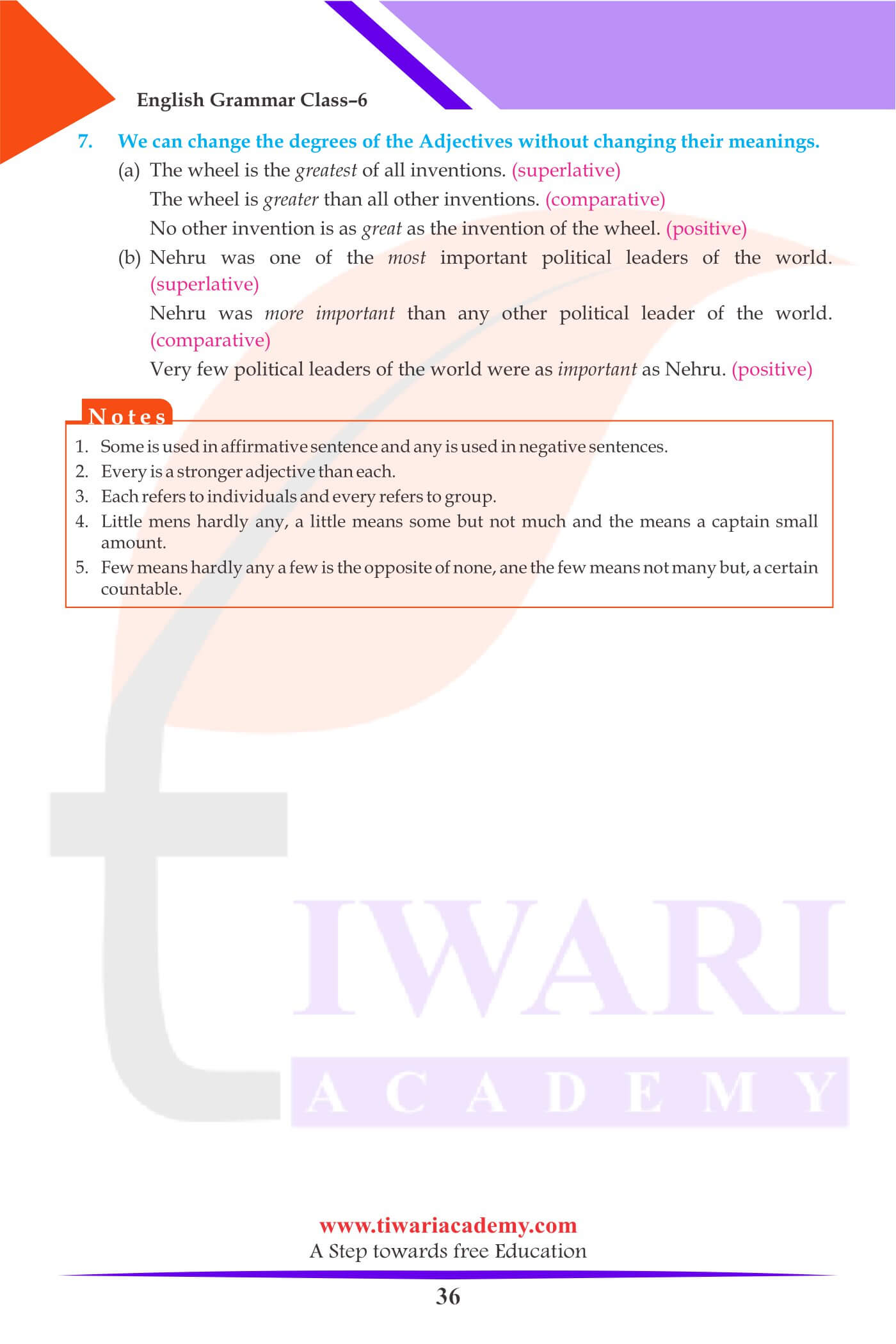 Class 6 Grammar The Adjective assignments