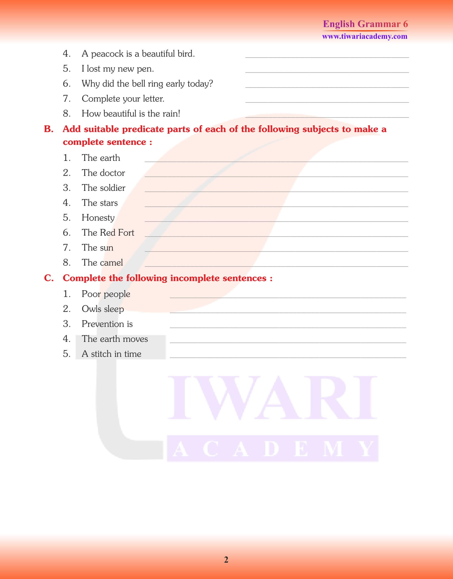 Class 6 English Grammar Chapter 1 Notes