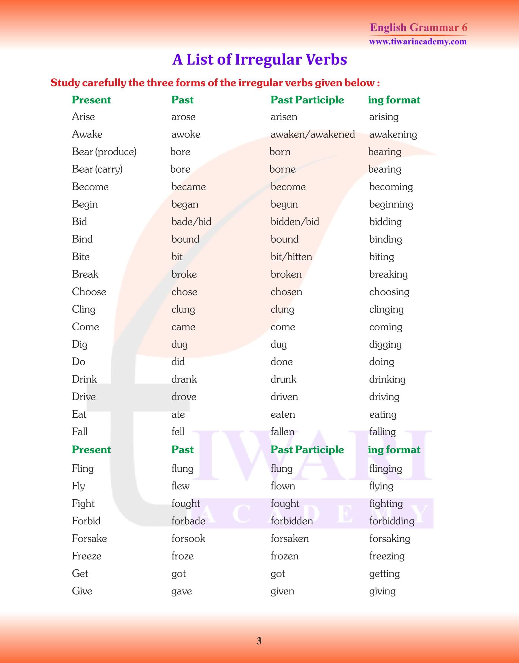 Class 6 English Grammar Chapter 11 Verbs and Their Forms PDF Video.